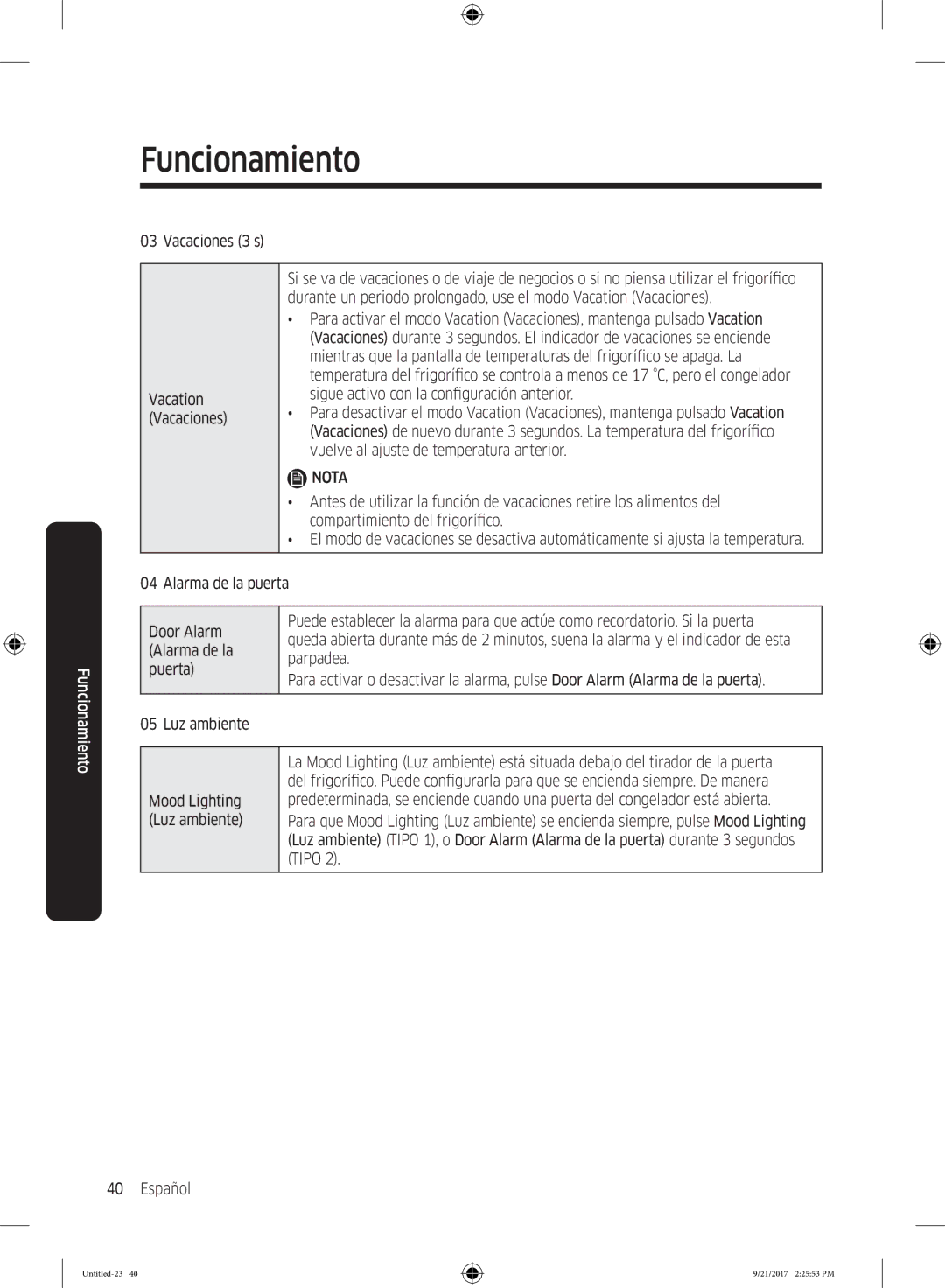 Samsung RB37K6033SS/EF manual Vacaciones 3 s 