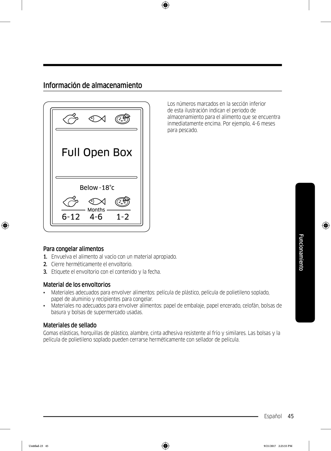 Samsung RB37K6033SS/EF manual Información de almacenamiento, Para congelar alimentos, Material de los envoltorios 