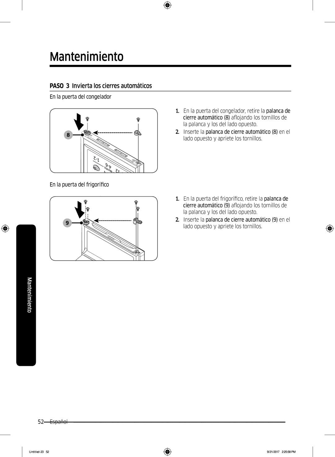 Samsung RB37K6033SS/EF manual Paso 3 Invierta los cierres automáticos, En la puerta del congelador 