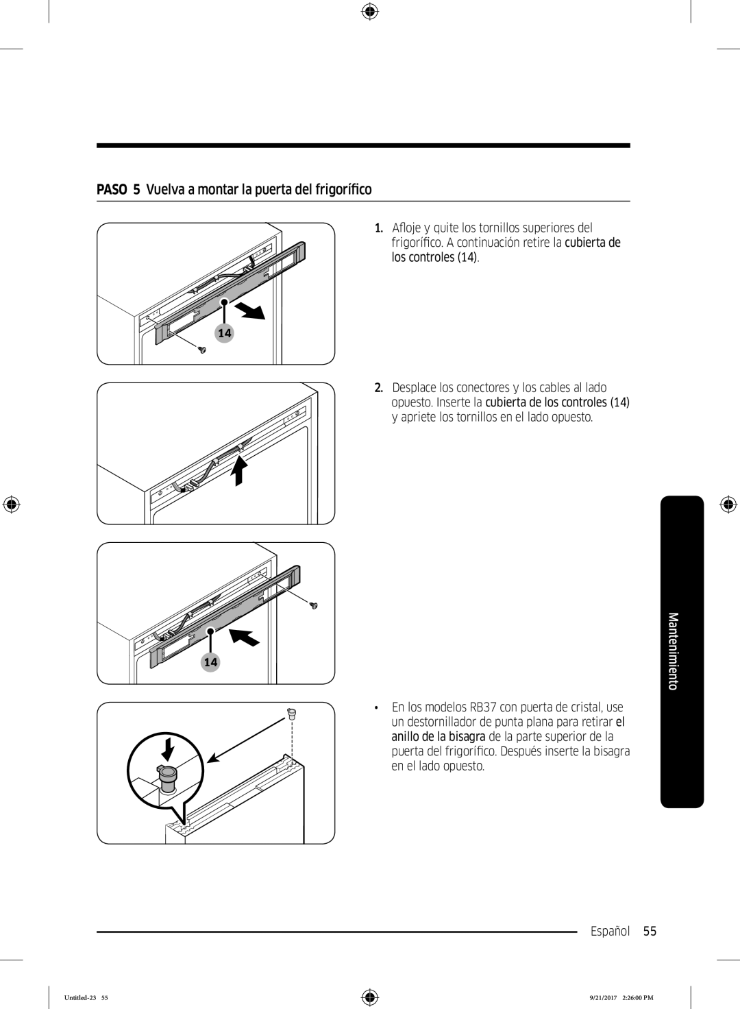 Samsung RB37K6033SS/EF manual Paso 5 Vuelva a montar la puerta del frigorífico 