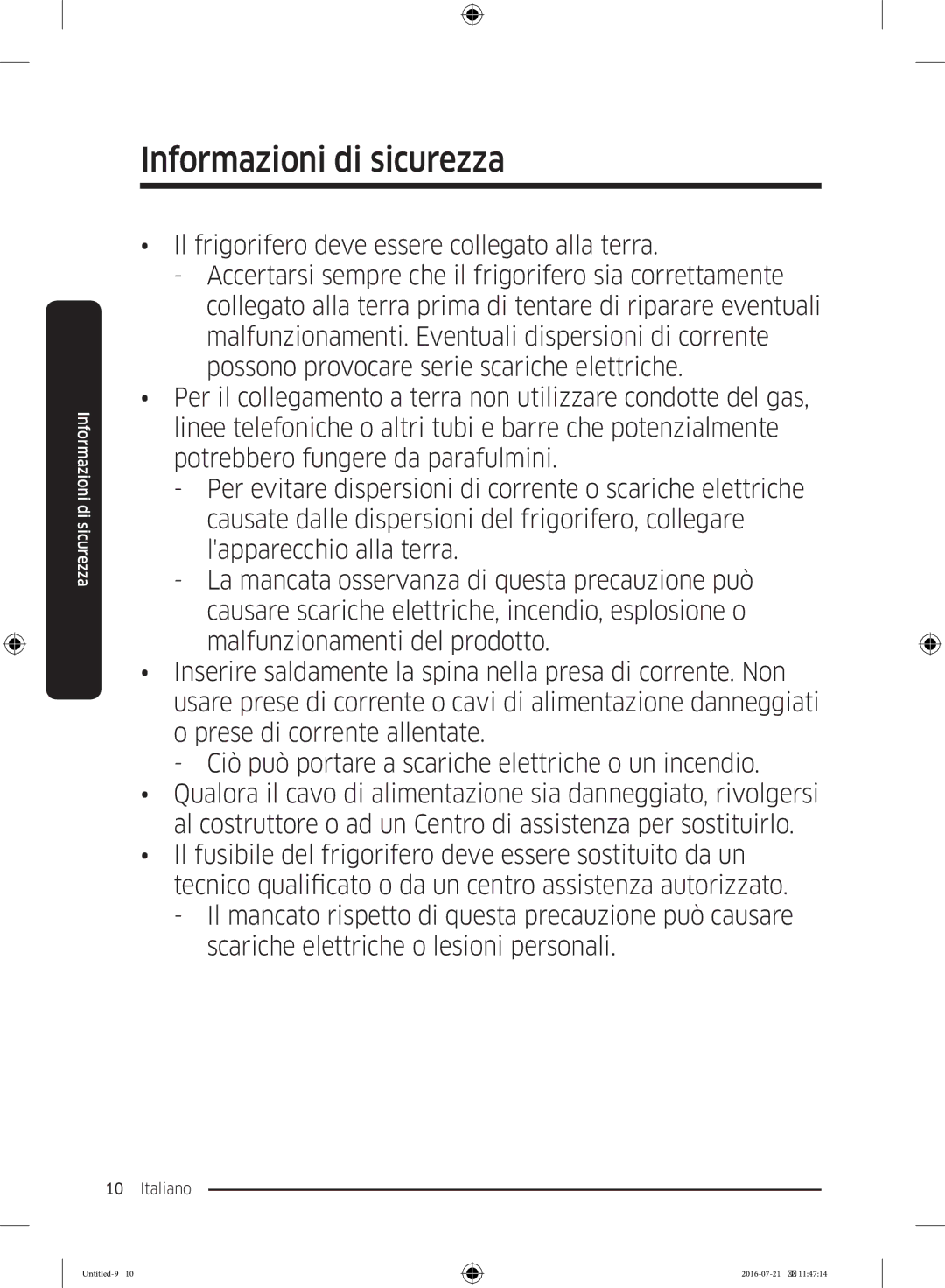 Samsung RB37K63612C/EF, RB34K6032SS/EF, RB37K63611L/EF, RB34K6232SS/EF, RB37K63632C/EF manual Informazioni di sicurezza 