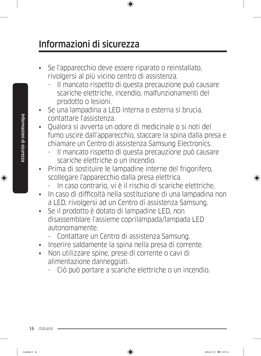 Samsung RB34K6032SS/EF, RB37K63612C/EF, RB37K63611L/EF, RB34K6232SS/EF, RB37K63632C/EF manual Informazioni di sicurezza 