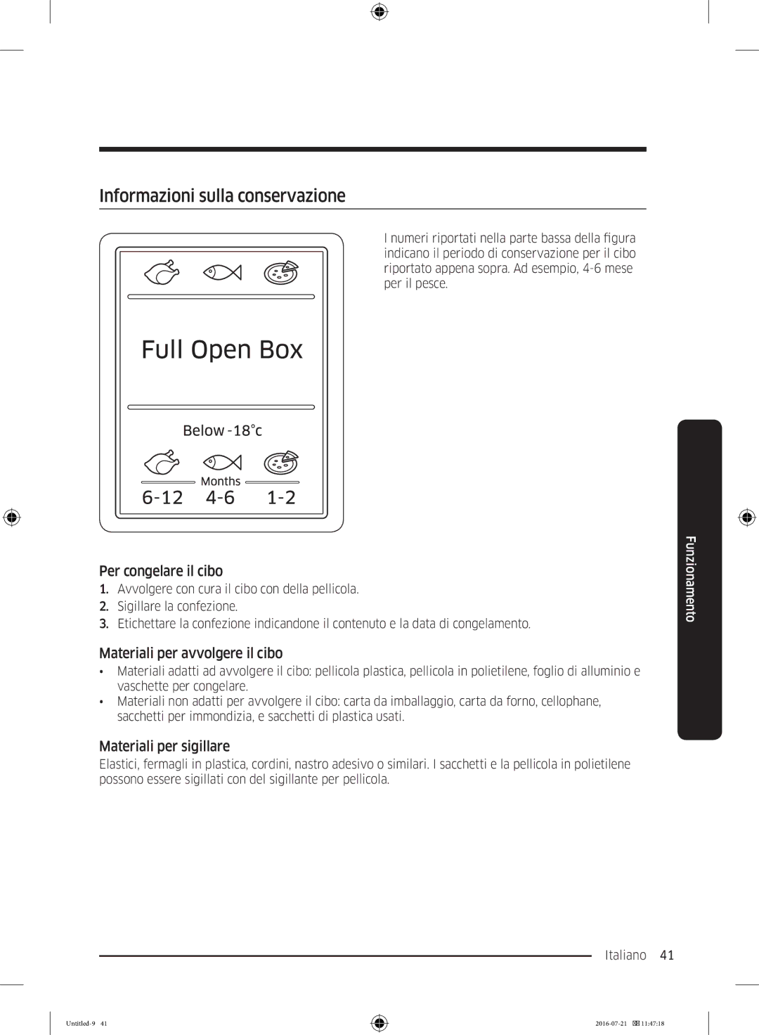 Samsung RB34K6032SS/EF manual Informazioni sulla conservazione, Per congelare il cibo, Materiali per avvolgere il cibo 