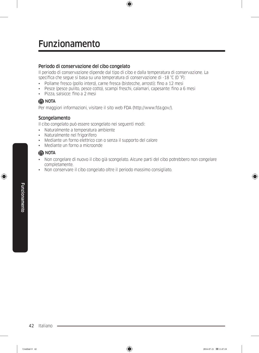 Samsung RB37K63611L/EF, RB37K63612C/EF, RB34K6032SS/EF manual Periodo di conservazione del cibo congelato, Scongelamento 