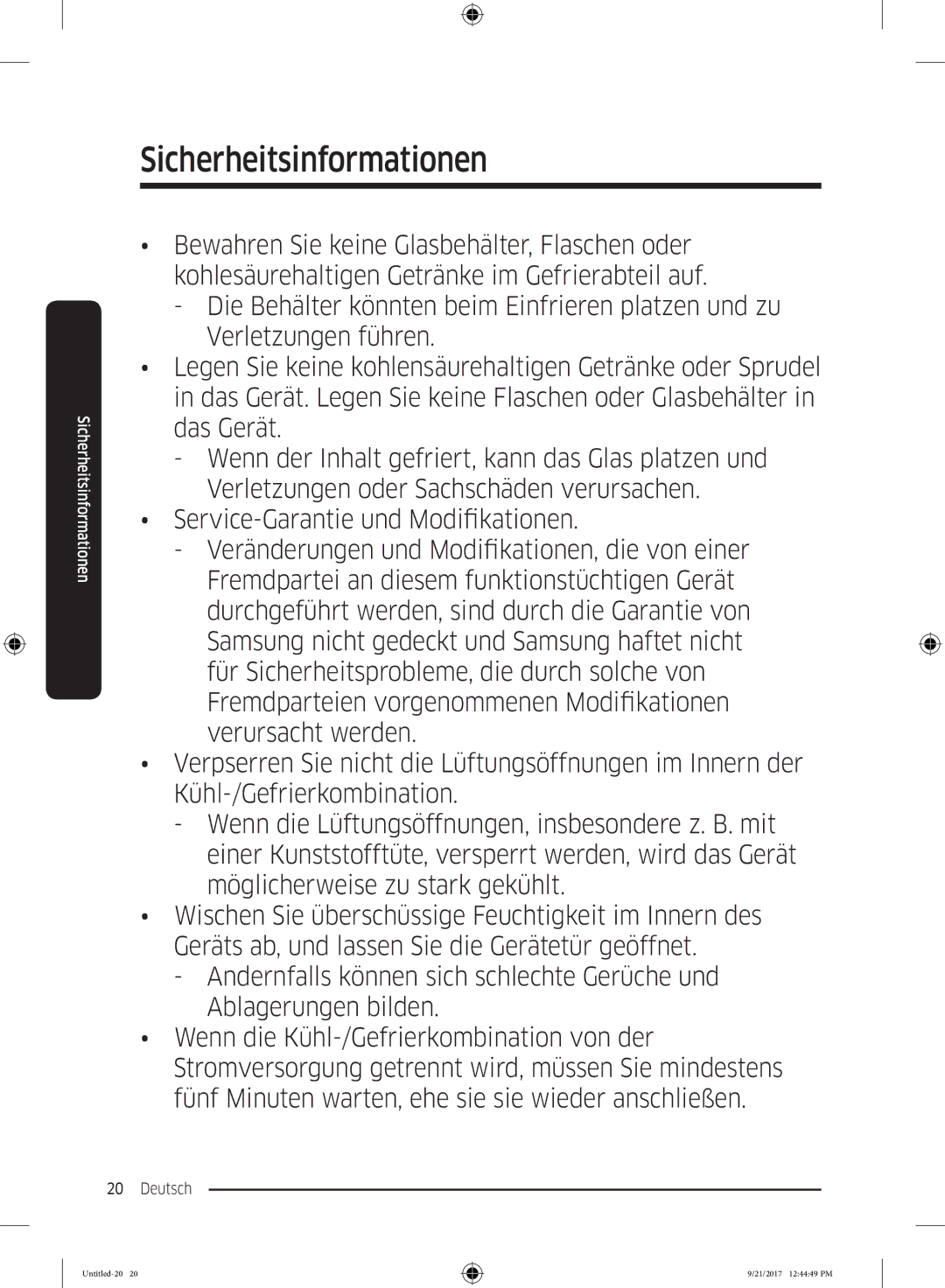 Samsung RB37K63612C/EF, RB34K6100SS/EF, RB34K6032SS/EF, RB33K3000SA/EF manual Sicherheitsinformationen 