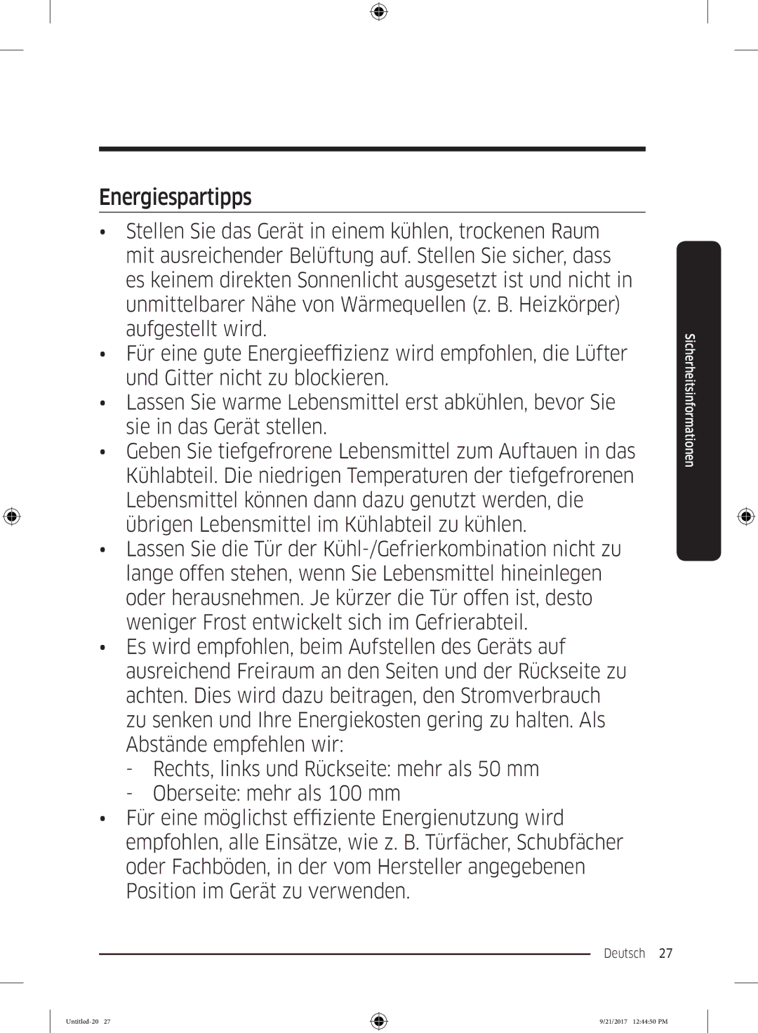 Samsung RB33K3000SA/EF, RB37K63612C/EF, RB34K6100SS/EF, RB34K6032SS/EF manual Energiespartipps 