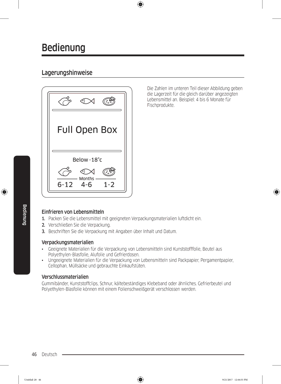 Samsung RB34K6032SS/EF Lagerungshinweise, Einfrieren von Lebensmitteln, Verpackungsmaterialien, Verschlussmaterialien 