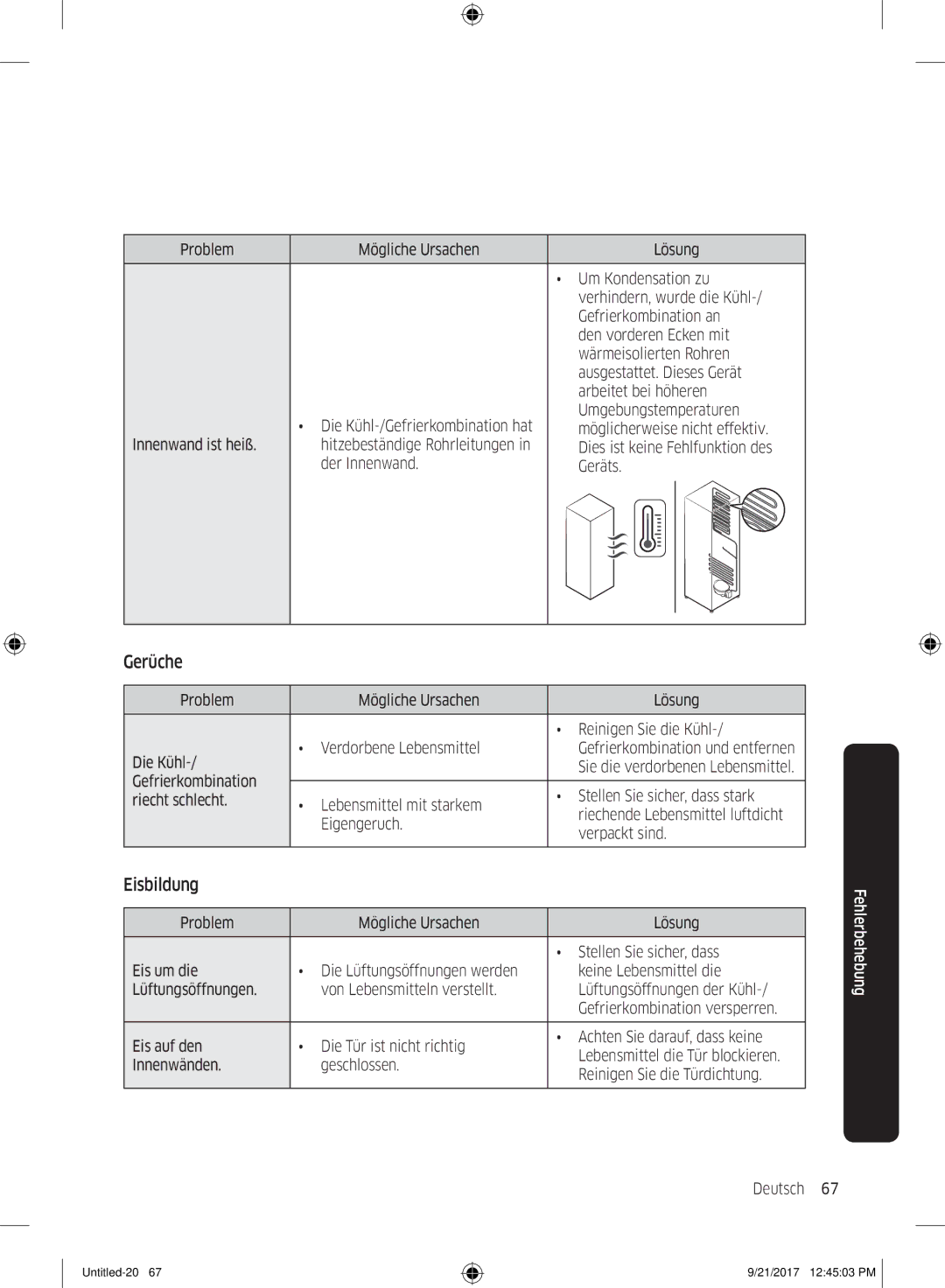 Samsung RB33K3000SA/EF, RB37K63612C/EF manual Gerüche, Eisbildung, Dies ist keine Fehlfunktion des, Der Innenwand Geräts 