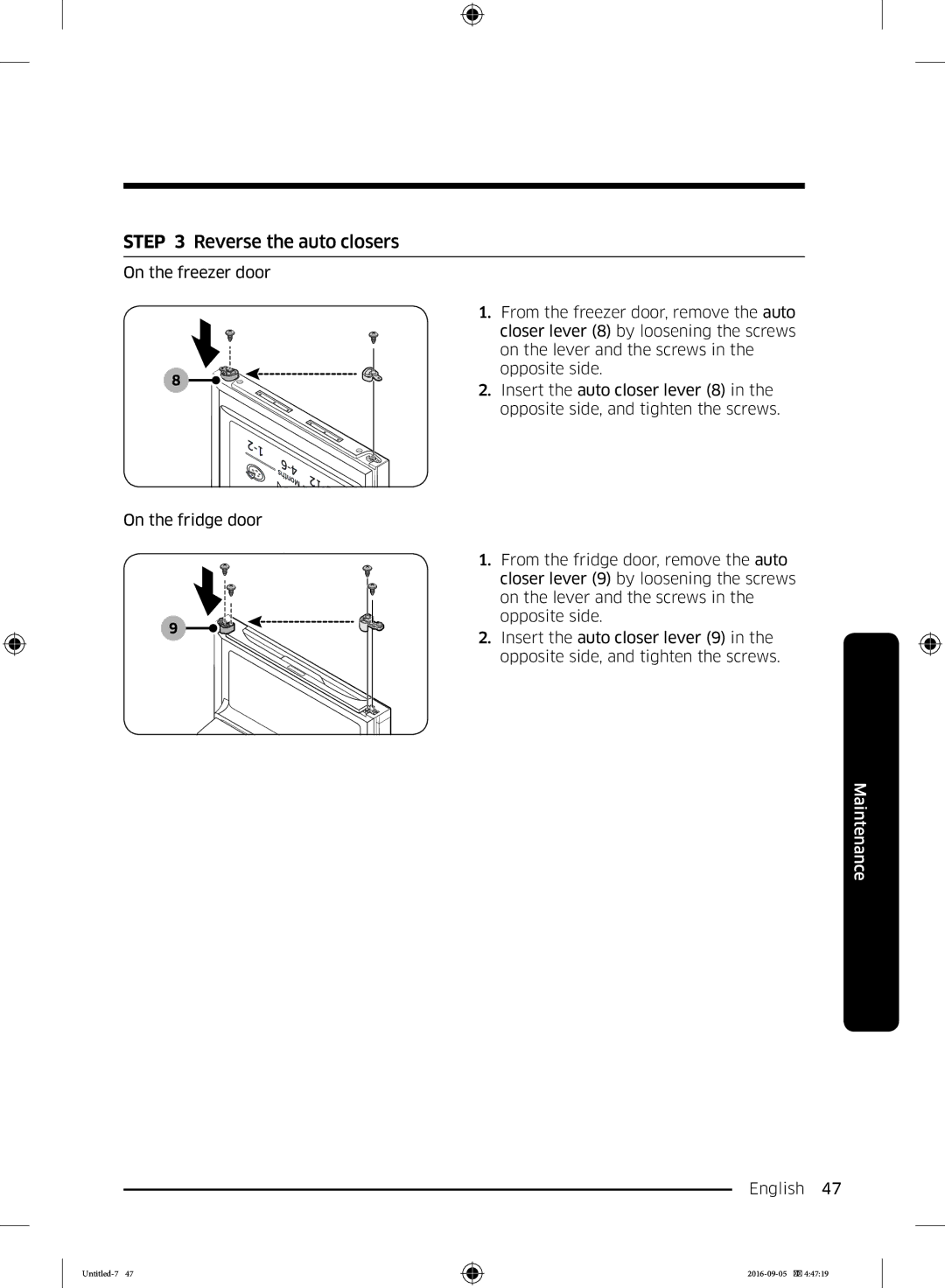 Samsung RB37K63632C/EF, RB37K63612C/EF manual Reverse the auto closers 