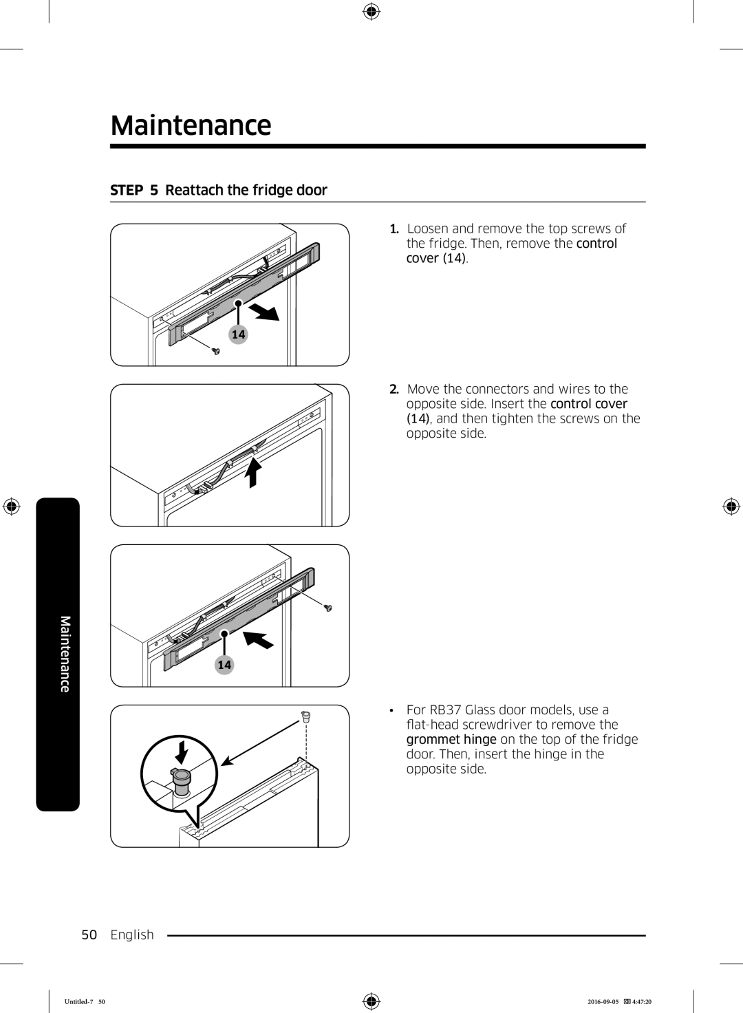 Samsung RB37K63612C/EF, RB37K63632C/EF manual Reattach the fridge door 