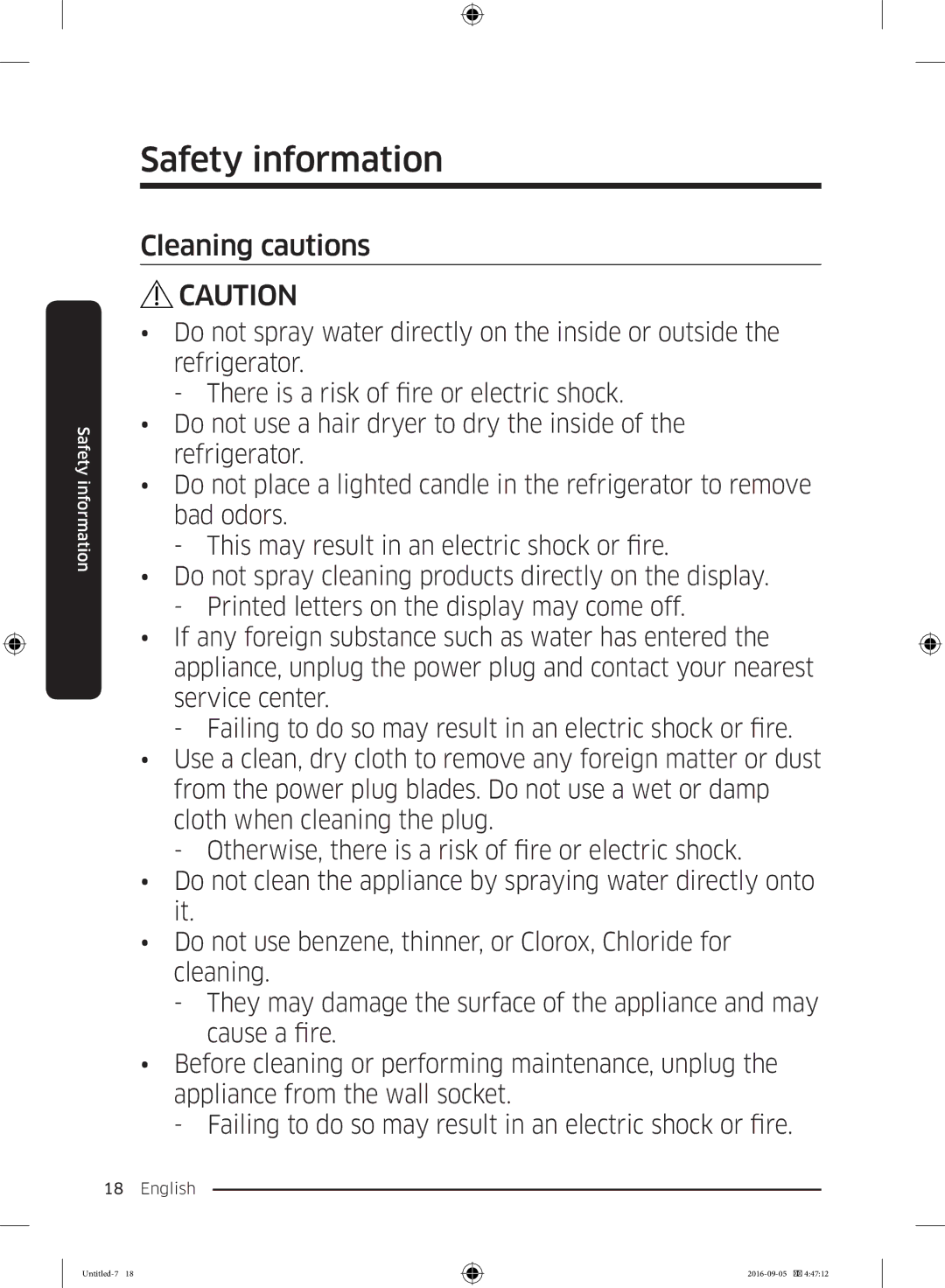 Samsung RB37K63612C/EF, RB37K63632C/EF manual Cleaning cautions 