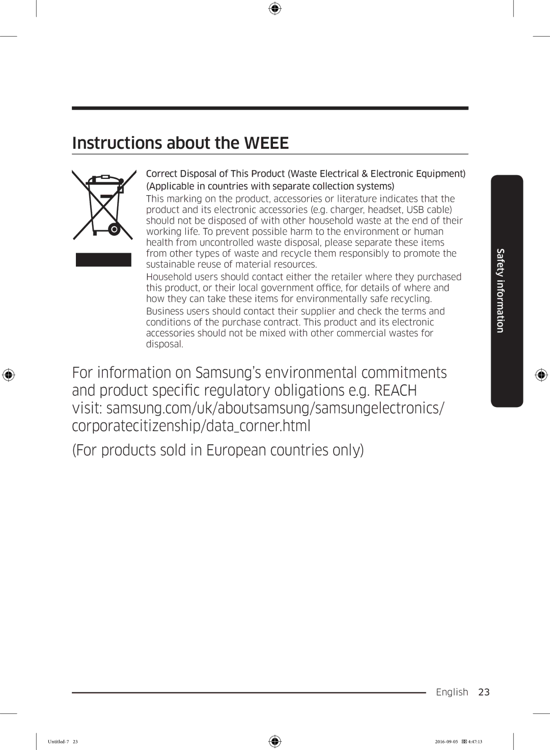 Samsung RB37K63632C/EF, RB37K63612C/EF manual Instructions about the Weee 