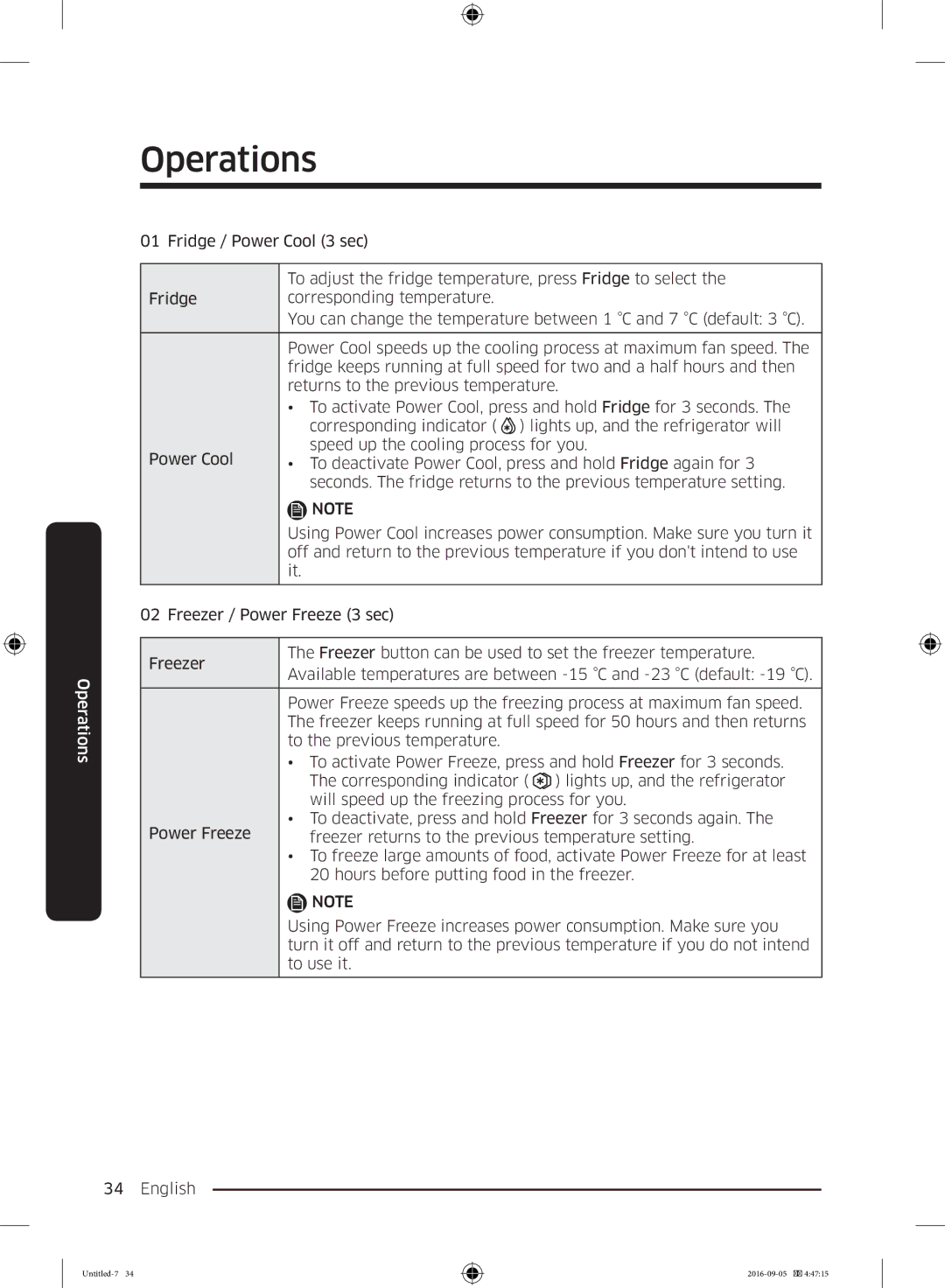 Samsung RB37K63612C/EF, RB37K63632C/EF manual Operations 