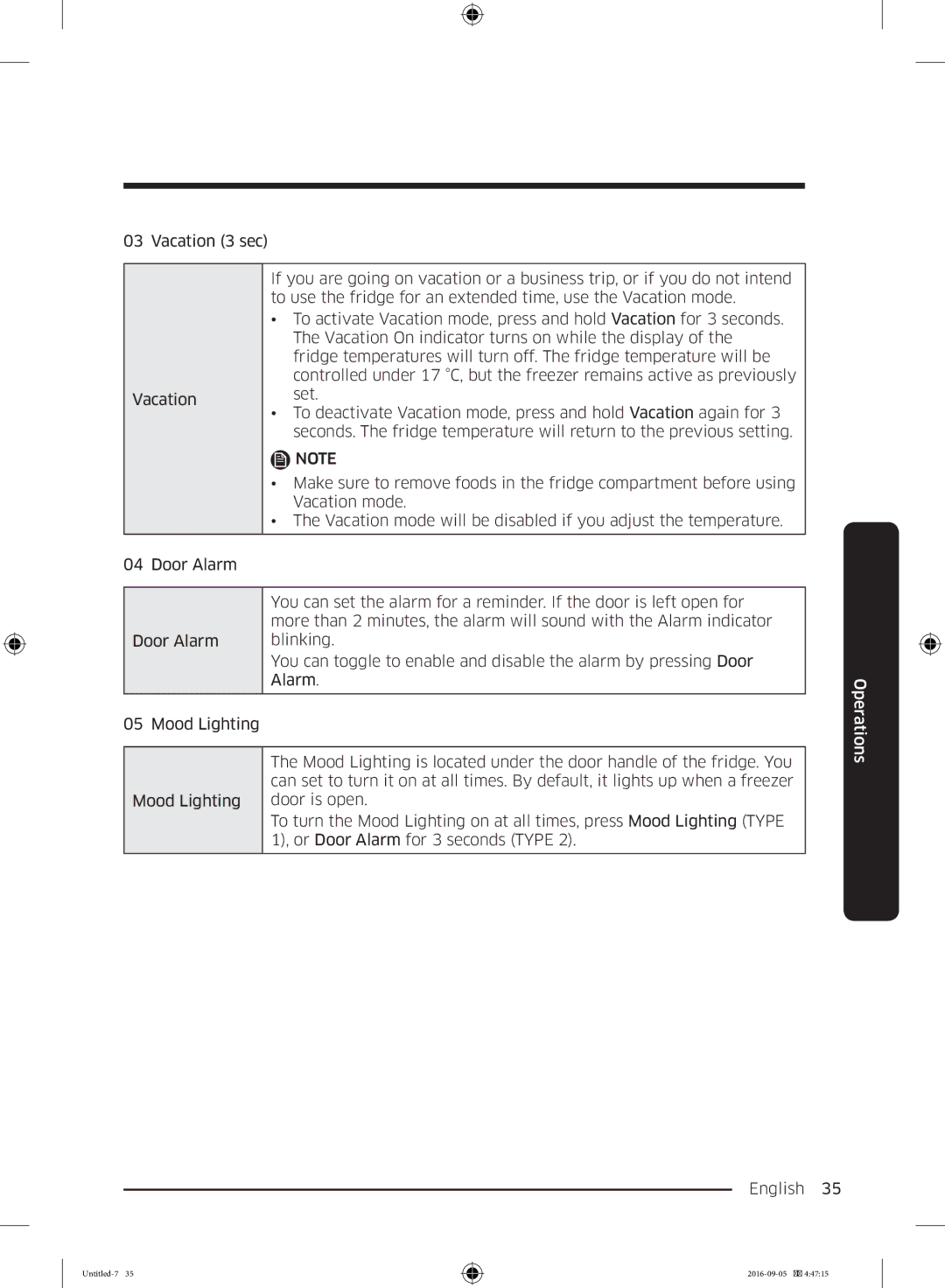 Samsung RB37K63632C/EF, RB37K63612C/EF manual Operations 