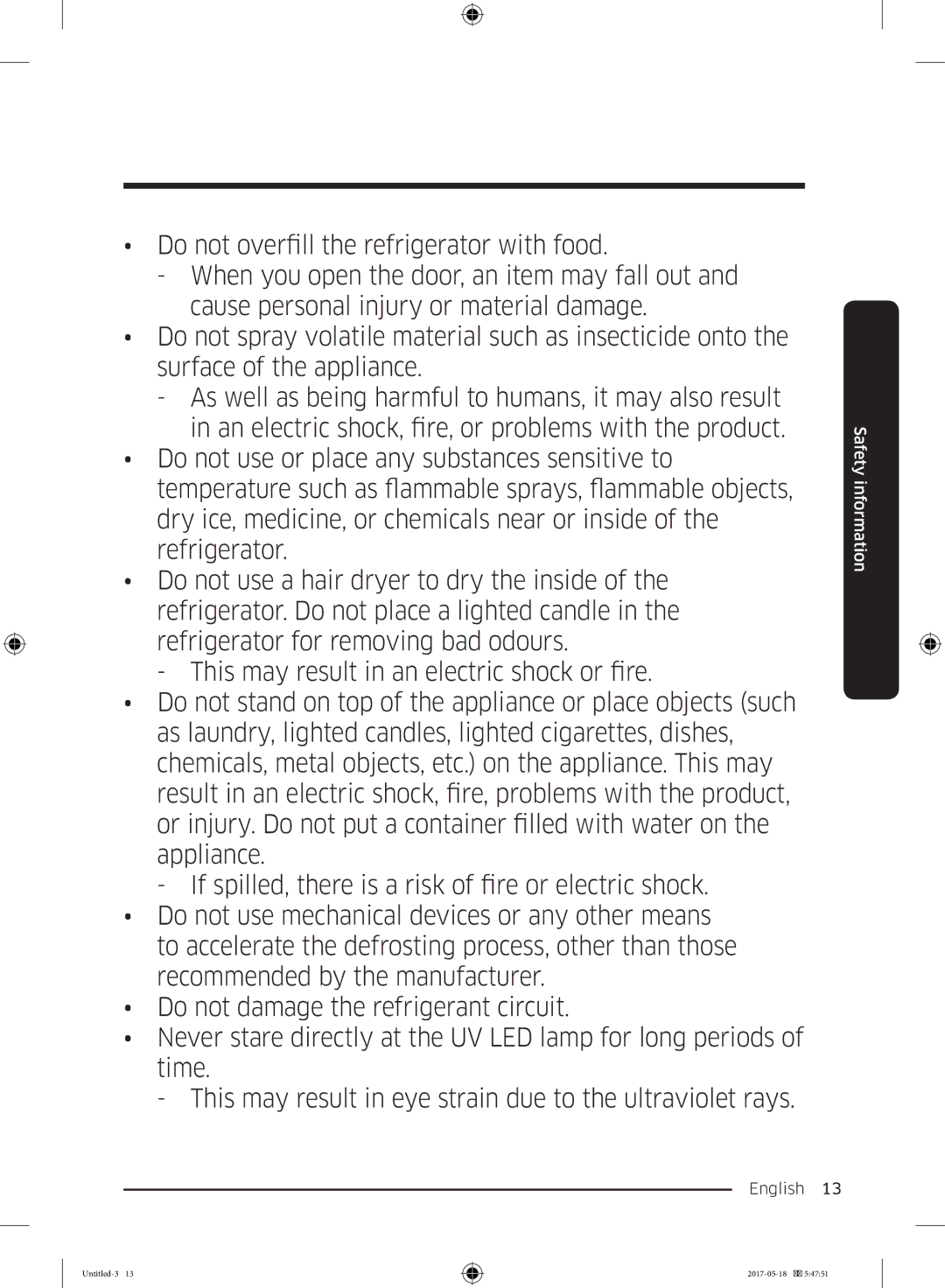 Samsung RL37J501MSA/EG, RB38K7998S4/EF, RB38M7998S4/EF manual Safety information 