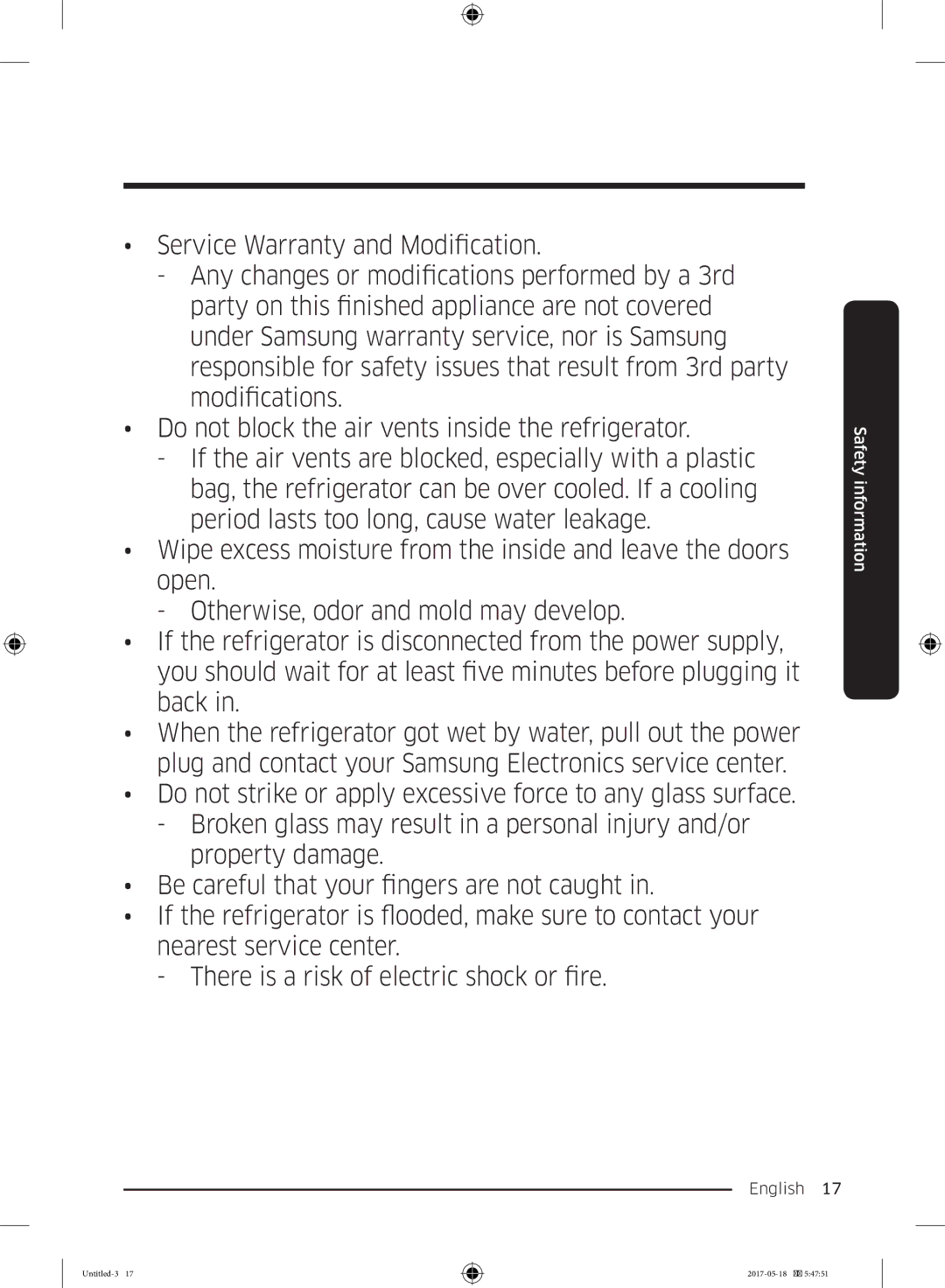 Samsung RB38M7998S4/EF, RB38K7998S4/EF, RL37J501MSA/EG manual Safety information 