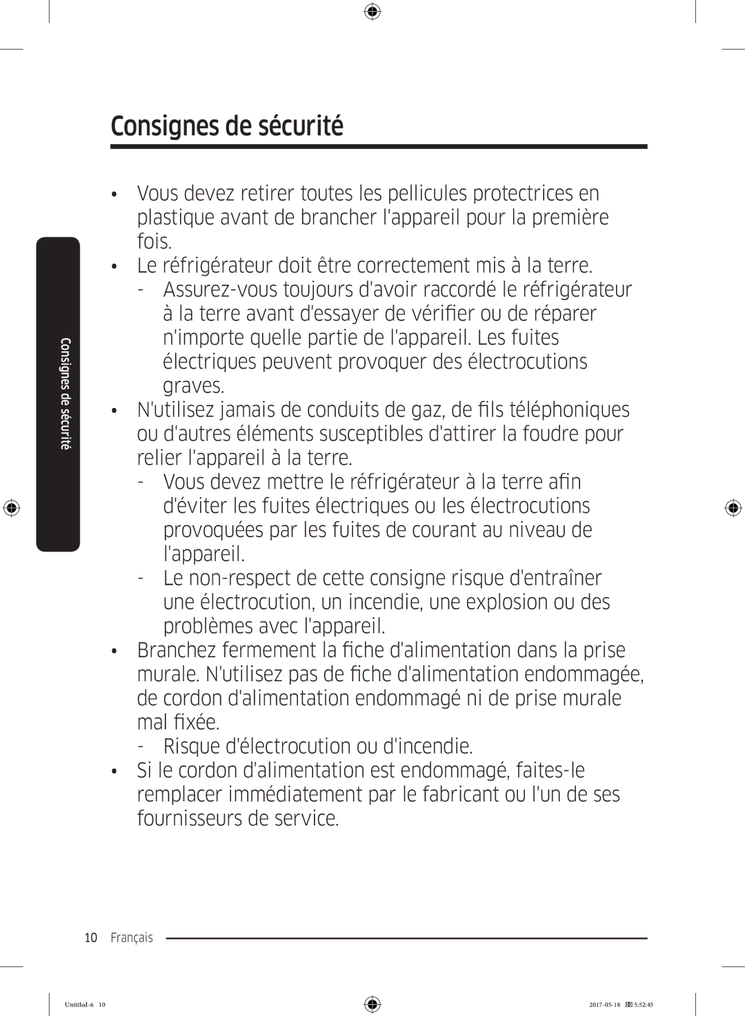 Samsung RB38M7998S4/EF, RB38K7998S4/EF, RL37J501MSA/EG manual Consignes de sécurité 