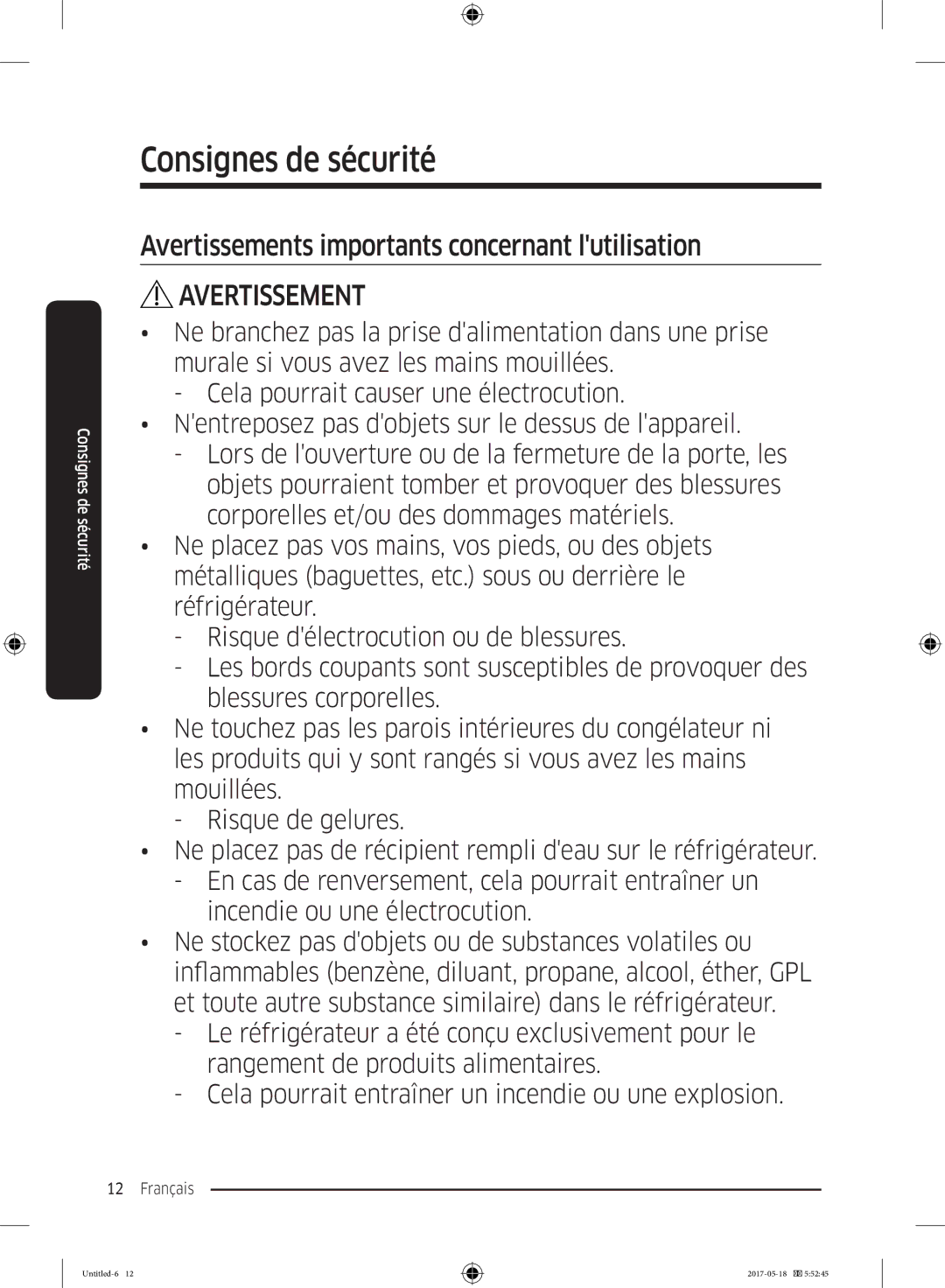 Samsung RL37J501MSA/EG, RB38K7998S4/EF, RB38M7998S4/EF manual Avertissements importants concernant lutilisation 