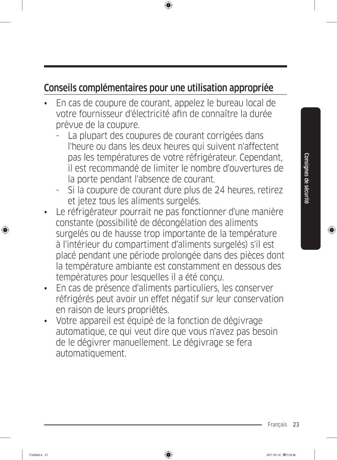 Samsung RB38K7998S4/EF, RL37J501MSA/EG, RB38M7998S4/EF manual Conseils complémentaires pour une utilisation appropriée 