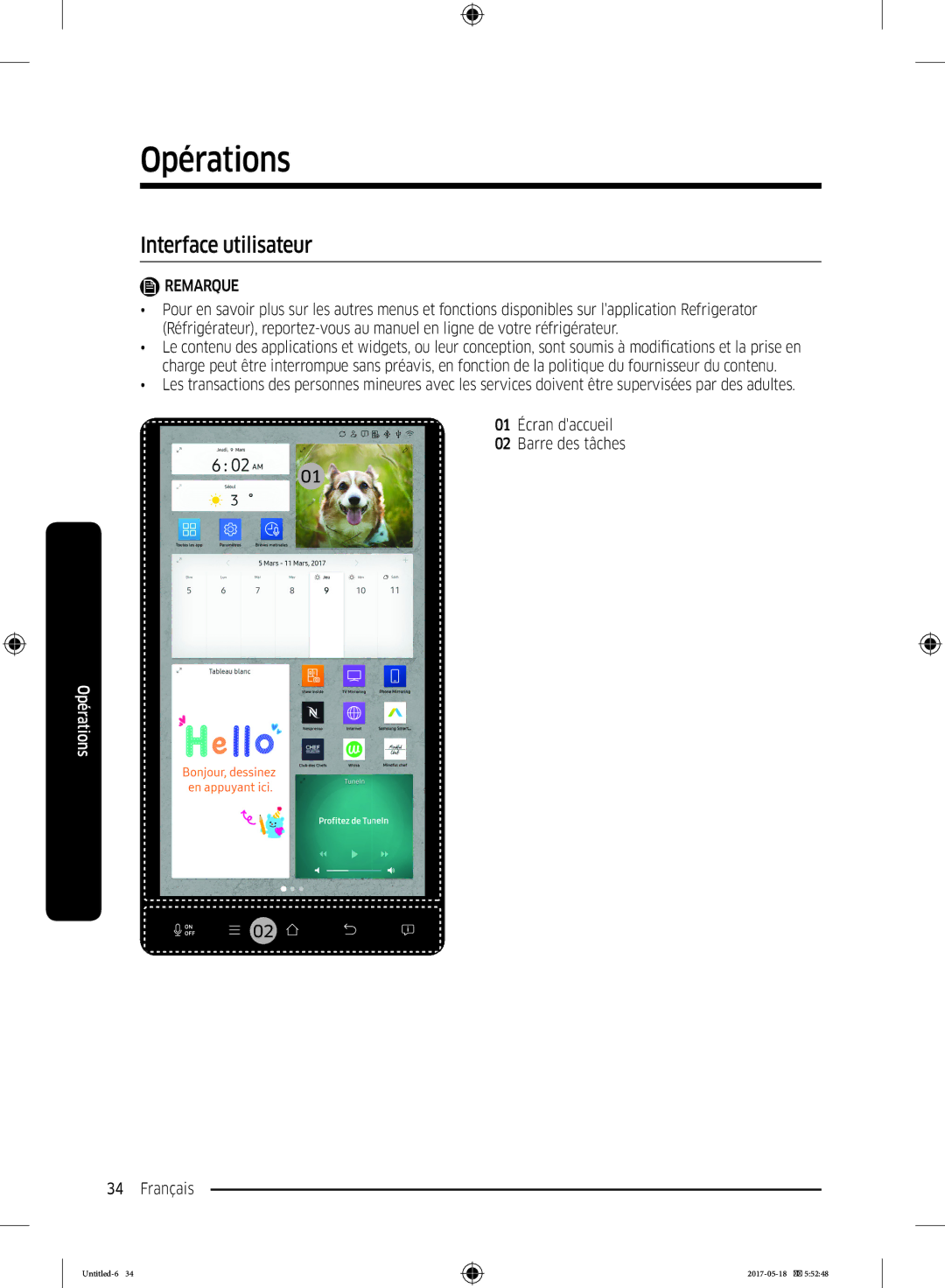 Samsung RB38M7998S4/EF, RB38K7998S4/EF, RL37J501MSA/EG manual Opérations, Interface utilisateur 