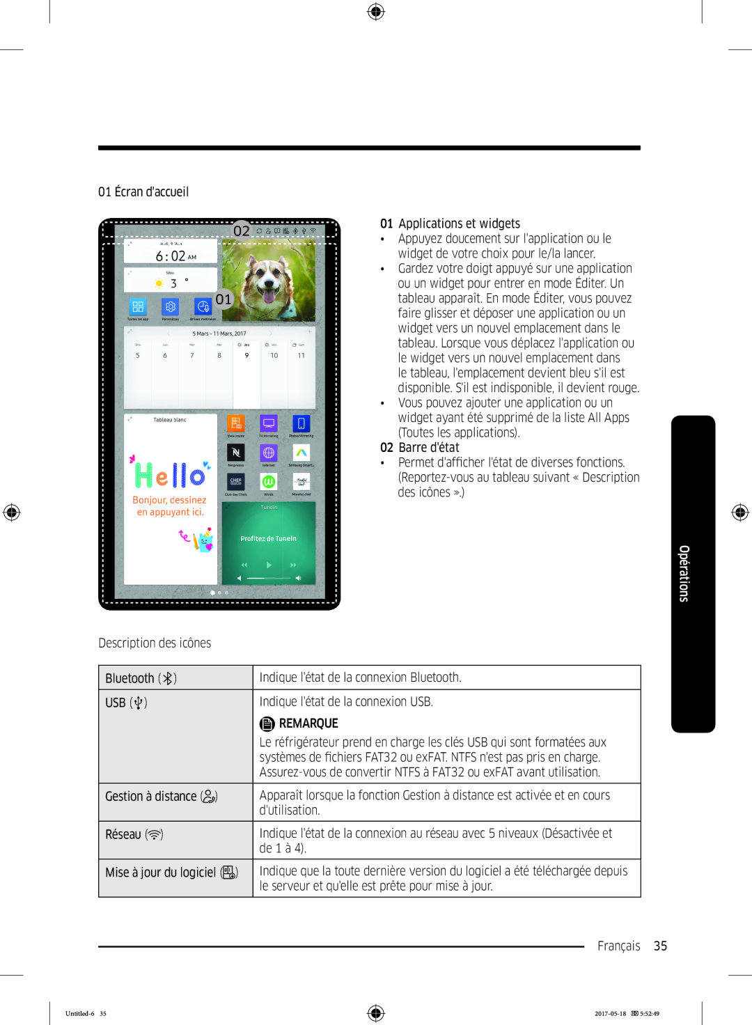 Samsung RB38K7998S4/EF, RL37J501MSA/EG 01 Écran daccueil Applications et widgets, Gestion à distance, Dutilisation Réseau 