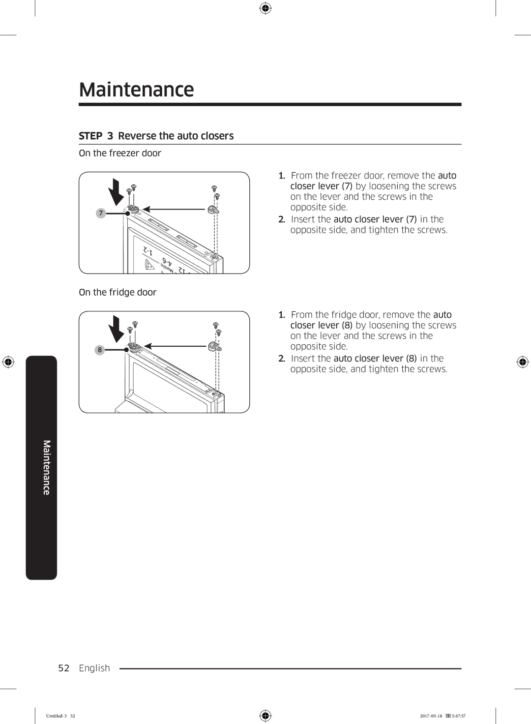 Samsung RL37J501MSA/EG, RB38K7998S4/EF, RB38M7998S4/EF manual Reverse the auto closers 