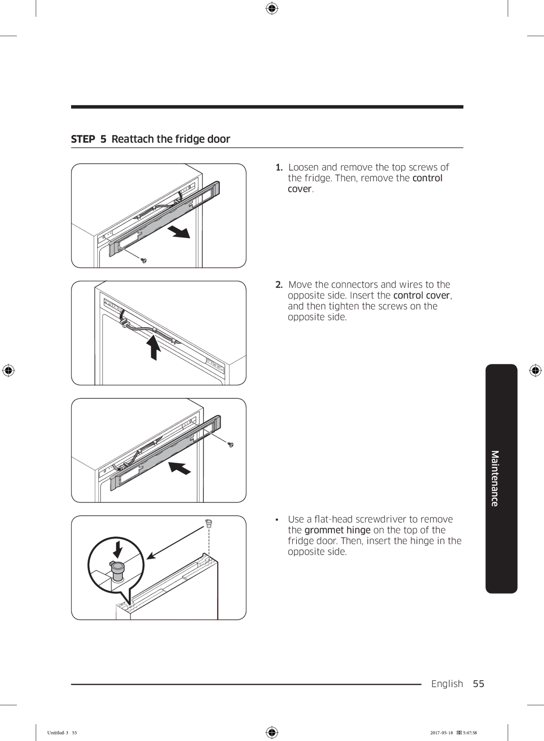 Samsung RL37J501MSA/EG, RB38K7998S4/EF, RB38M7998S4/EF manual Reattach the fridge door 