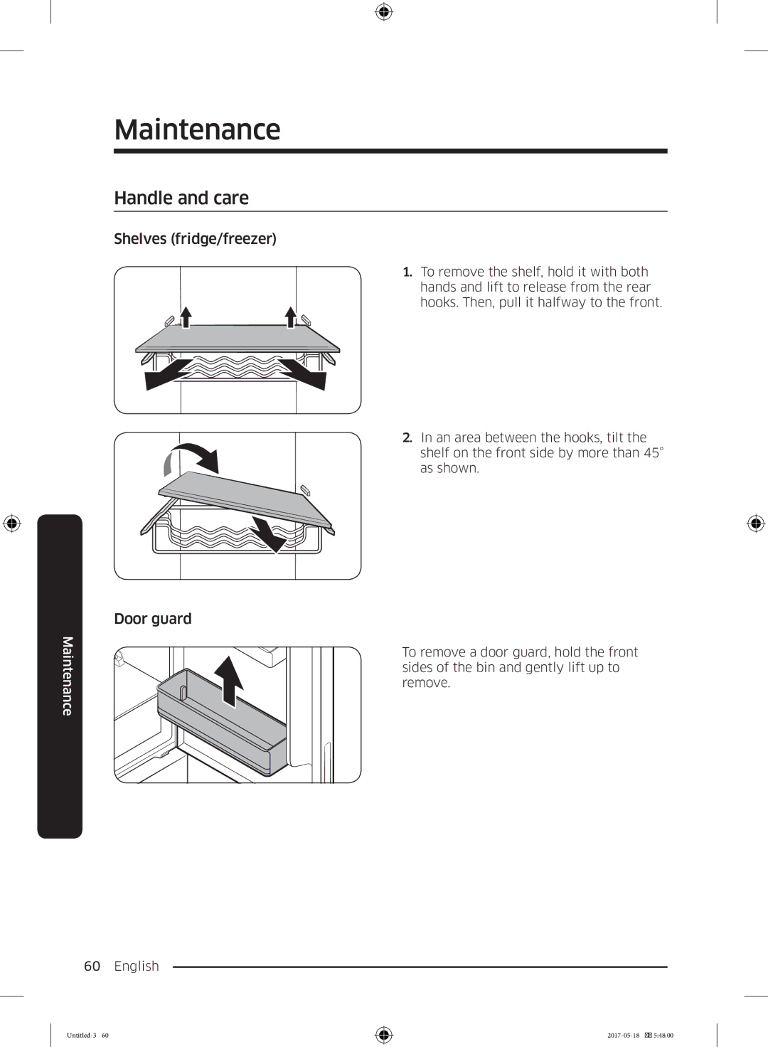 Samsung RB38K7998S4/EF, RL37J501MSA/EG, RB38M7998S4/EF manual Handle and care, Shelves fridge/freezer Door guard 