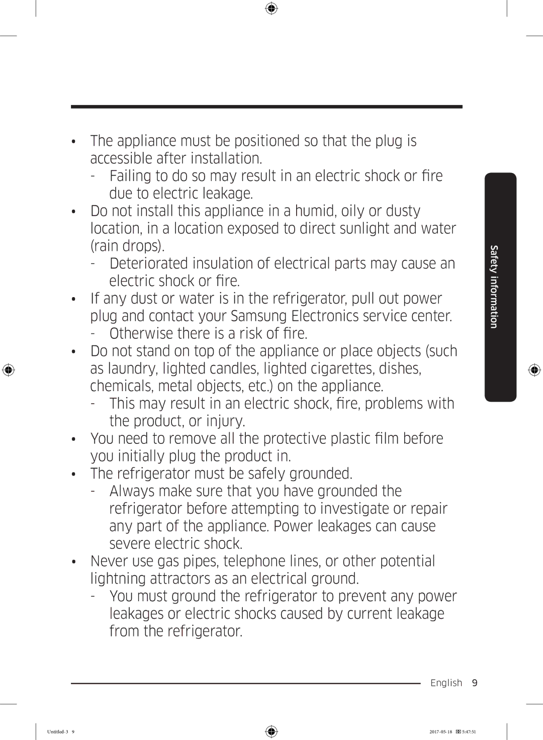 Samsung RB38K7998S4/EF, RL37J501MSA/EG, RB38M7998S4/EF manual Safety information 