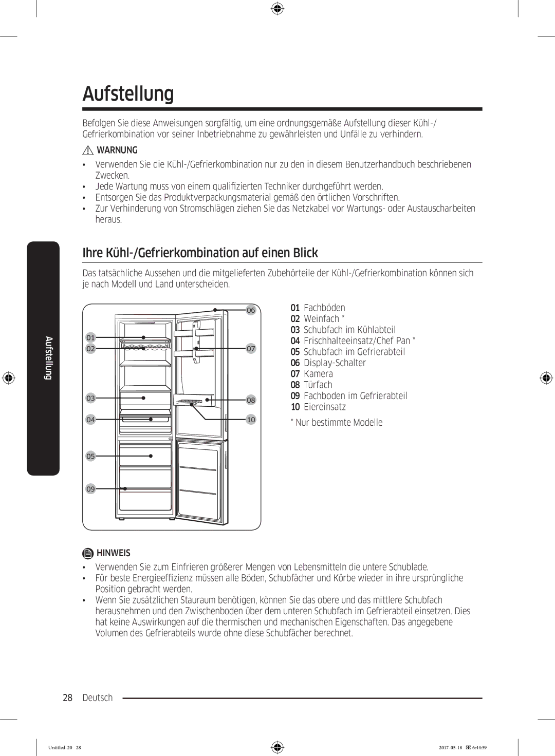 Samsung RB38K7998S4/EF manual Aufstellung, Ihre Kühl-/Gefrierkombination auf einen Blick 