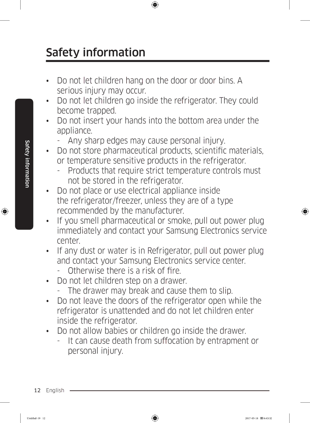 Samsung RB38K7998S4/EF manual Safety information 