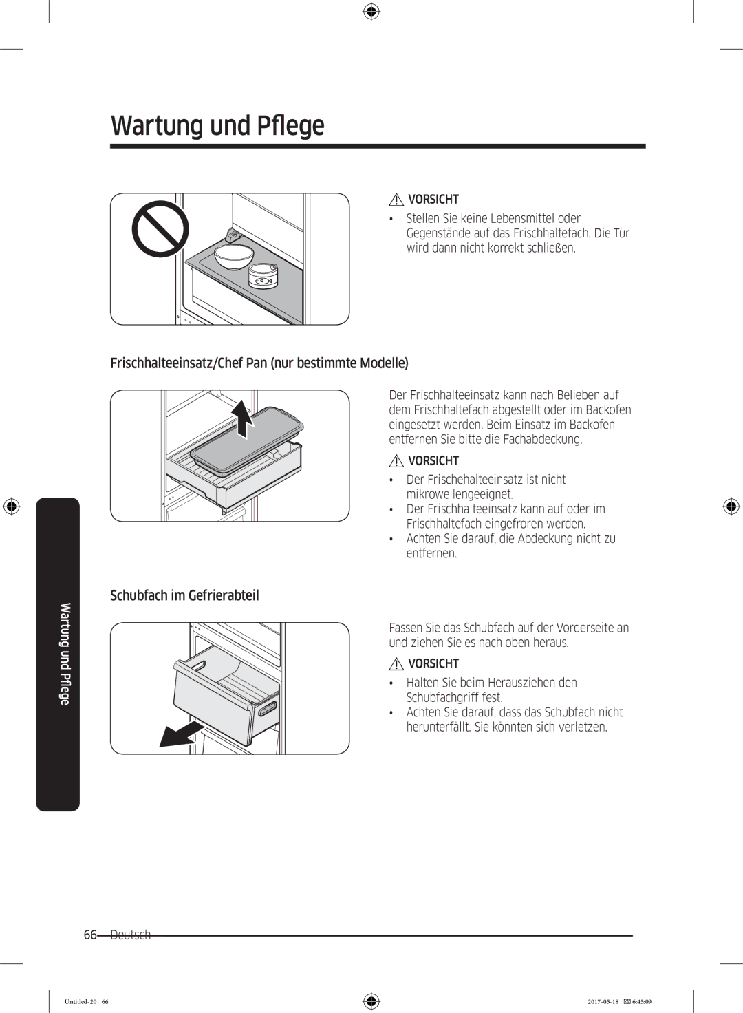 Samsung RB38K7998S4/EF manual Frischhalteeinsatz/Chef Pan nur bestimmte Modelle, Schubfach im Gefrierabteil 