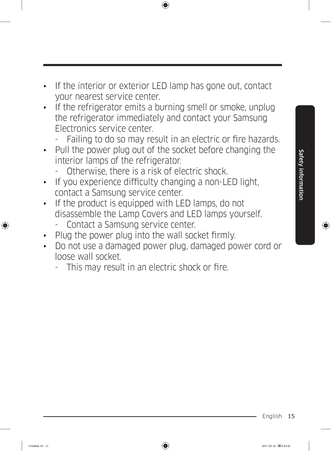 Samsung RB38K7998S4/EF manual Safety information 