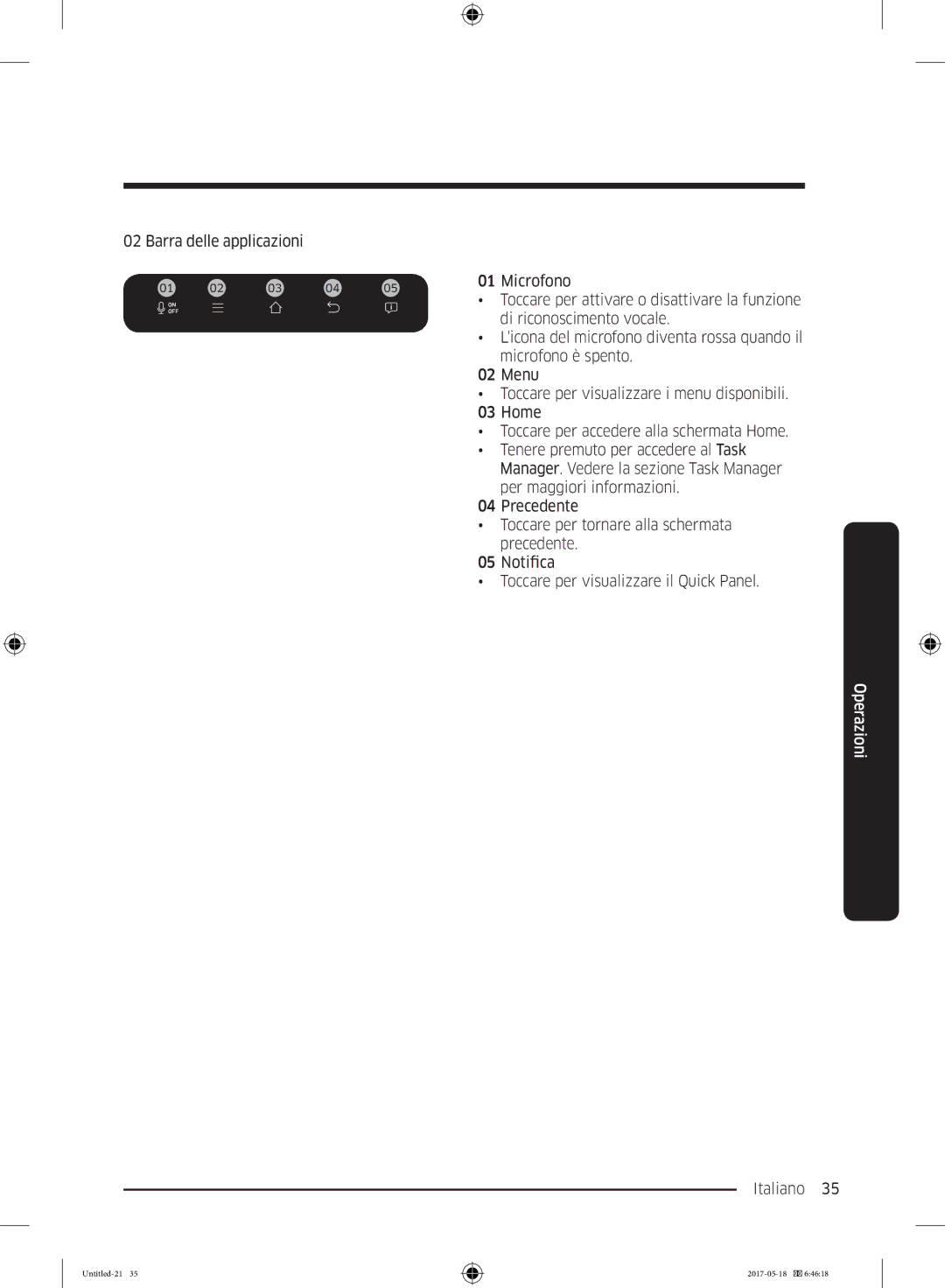 Samsung RB38K7998S4/EF manual Barra delle applicazioni Microfono 