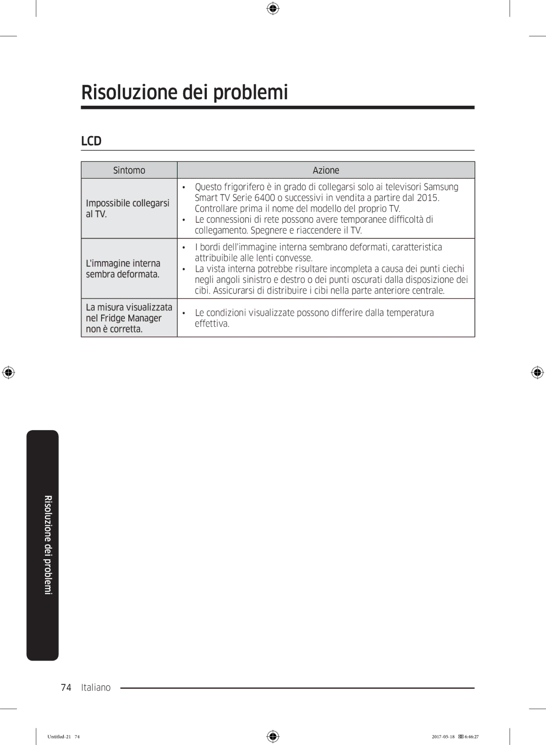 Samsung RB38K7998S4/EF manual Nel Fridge Manager Effettiva Non è corretta 