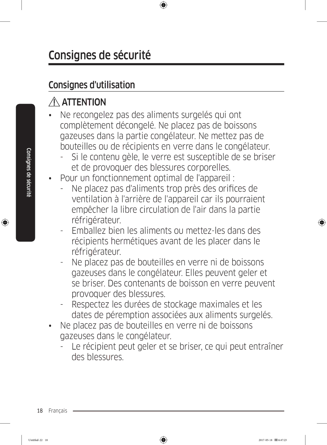 Samsung RB38K7998S4/EF manual Consignes dutilisation 