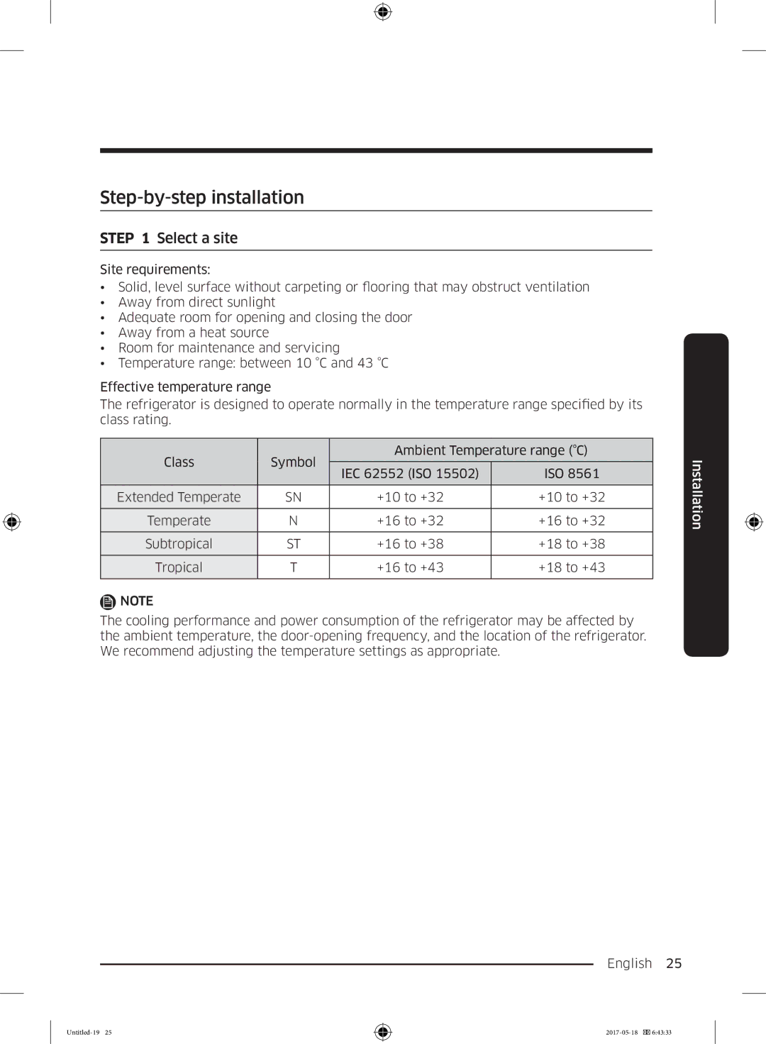 Samsung RB38K7998S4/EF manual Step-by-step installation, Select a site 