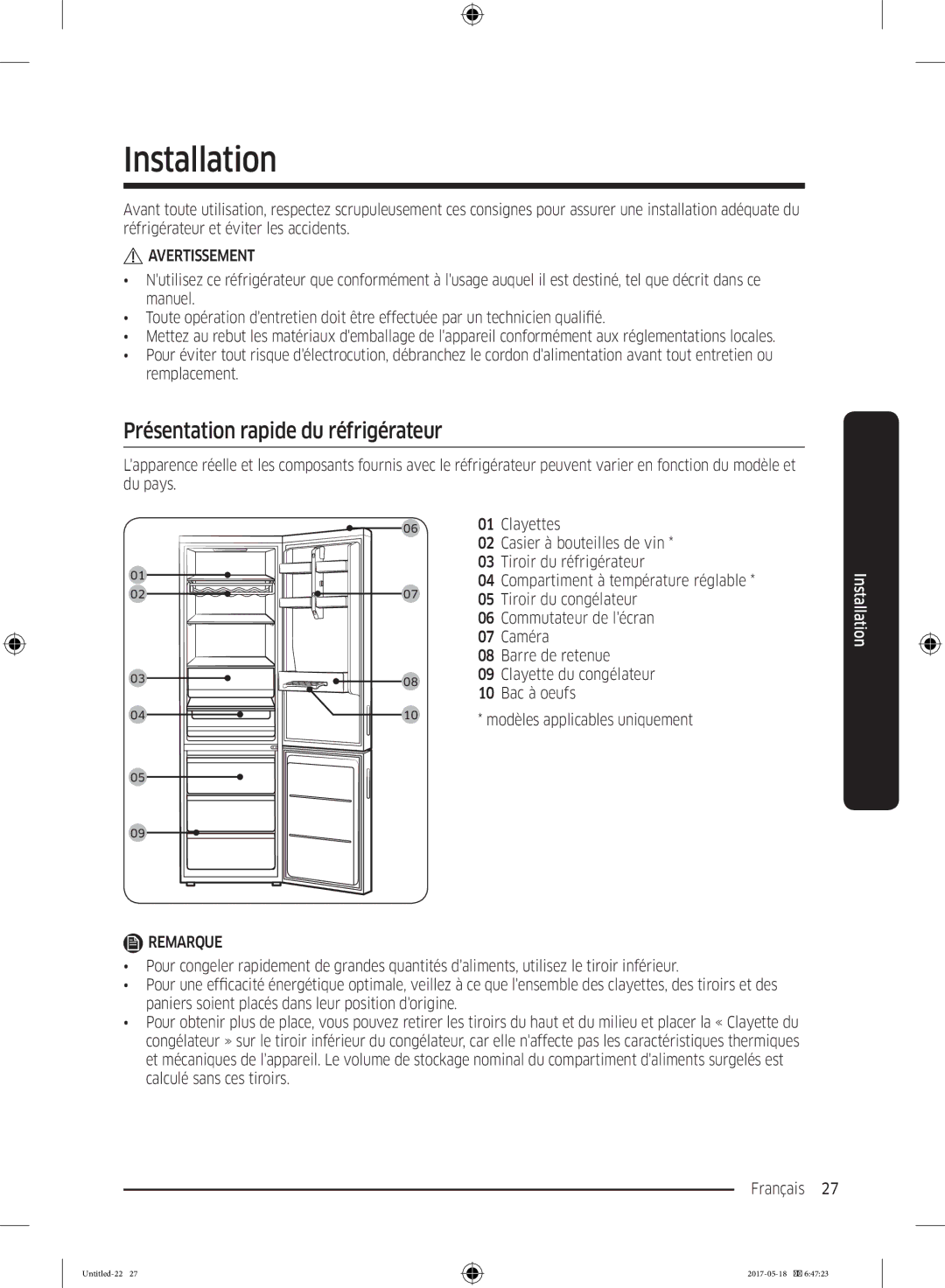 Samsung RB38K7998S4/EF manual Présentation rapide du réfrigérateur 