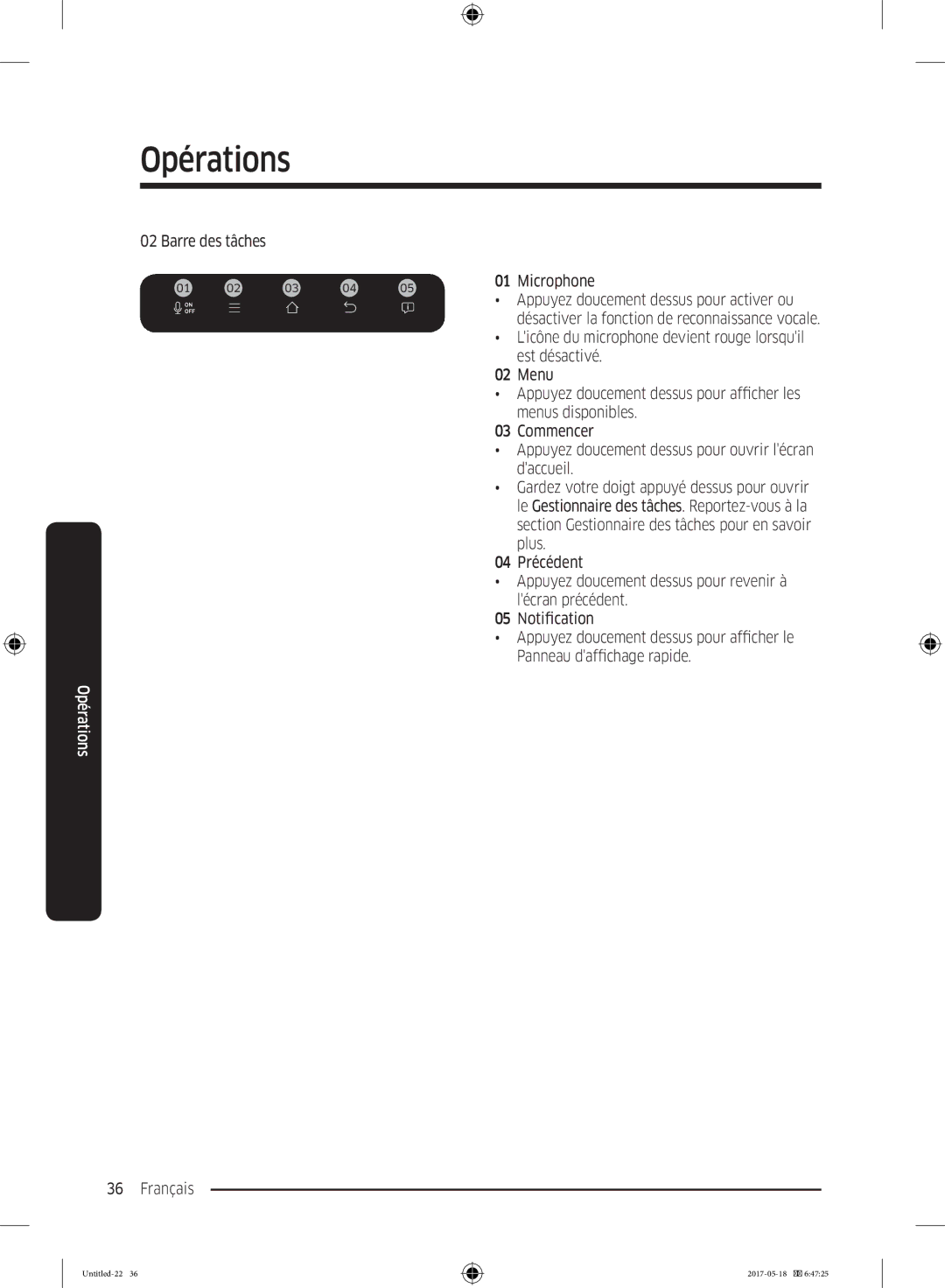 Samsung RB38K7998S4/EF manual Barre des tâches Microphone 