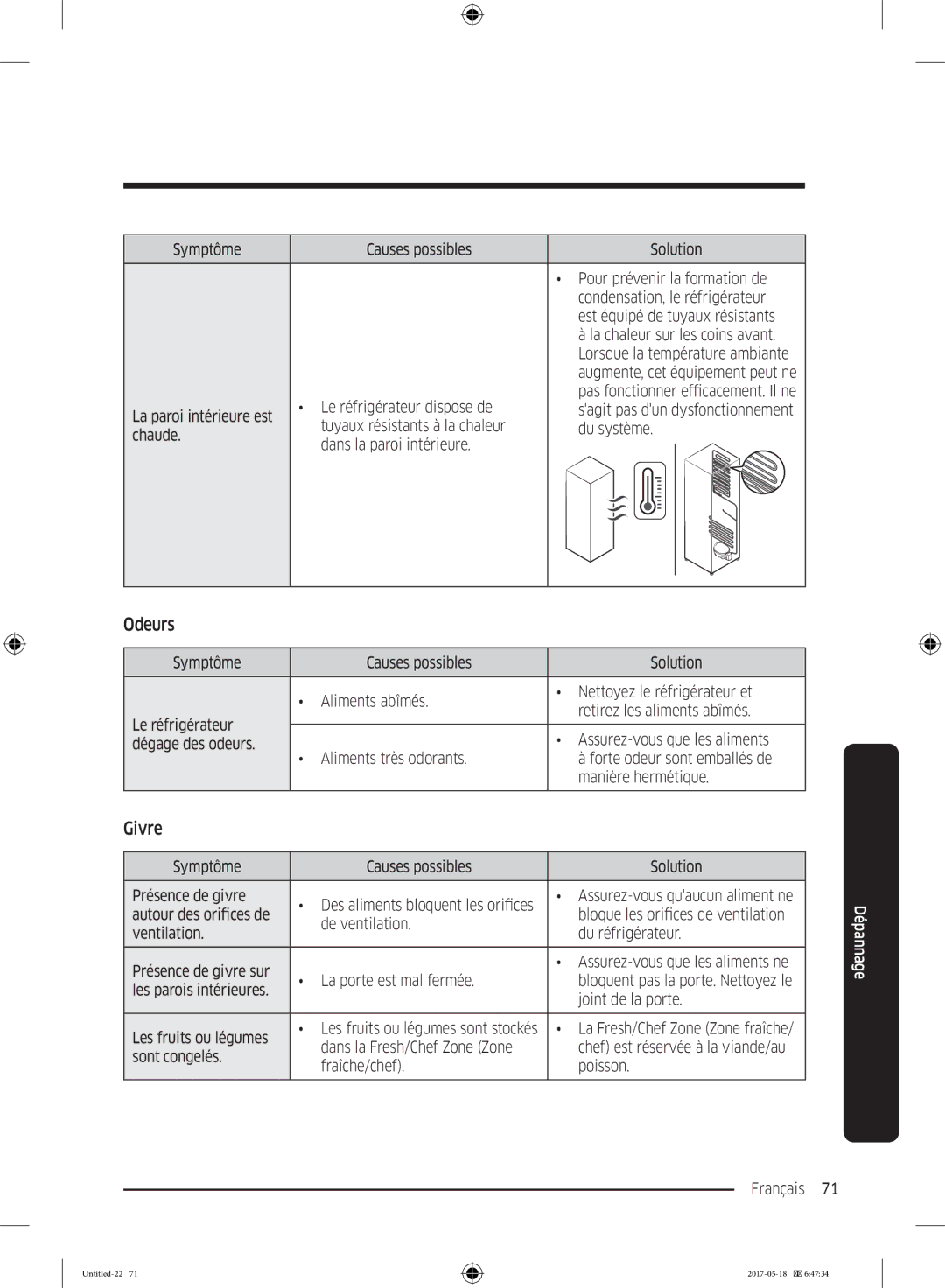 Samsung RB38K7998S4/EF manual Odeurs, Givre 