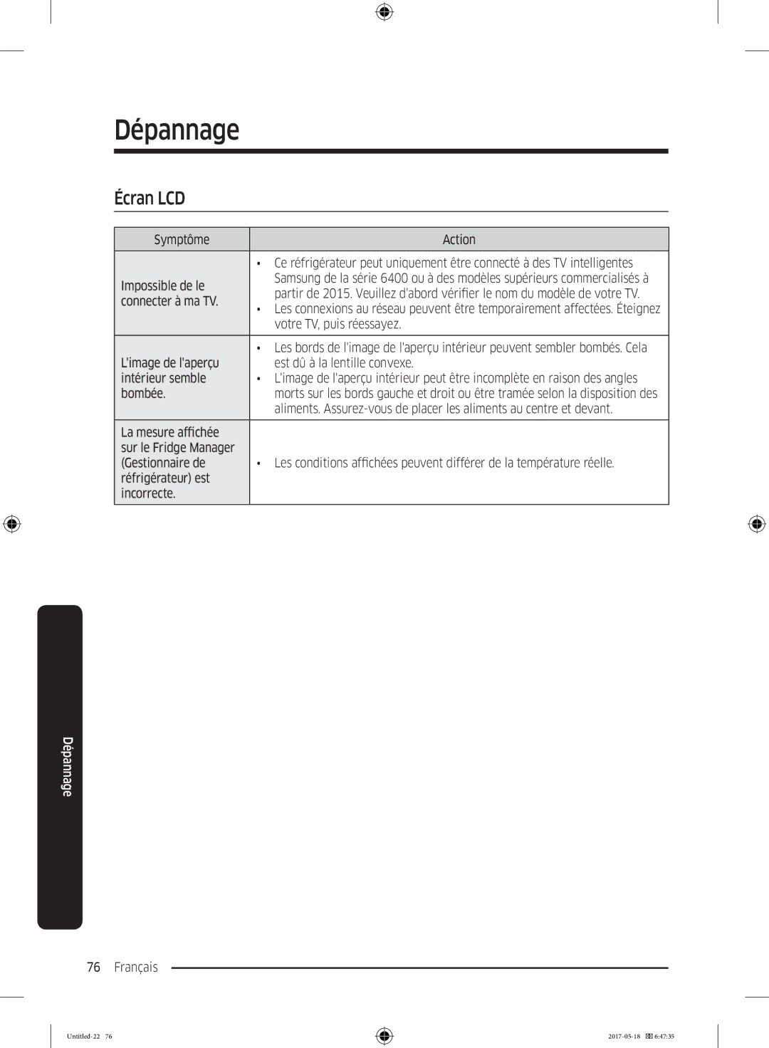 Samsung RB38K7998S4/EF manual Écran LCD, Connecter à ma TV, Votre TV, puis réessayez 