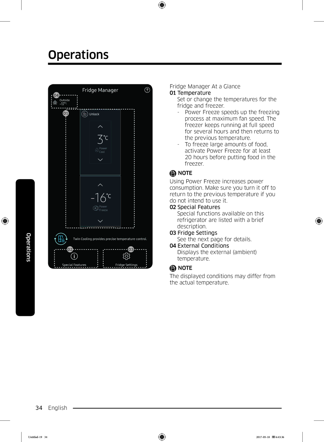 Samsung RB38K7998S4/EF Fridge Manager At a Glance, Temperature, Set or change the temperatures for, Fridge and freezer 