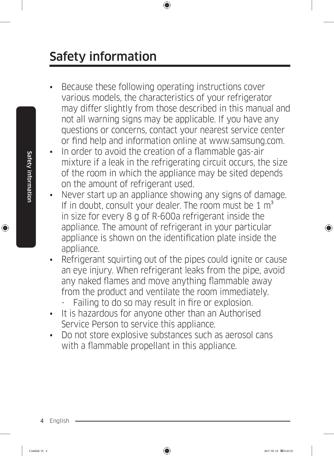 Samsung RB38K7998S4/EF manual Safety information 