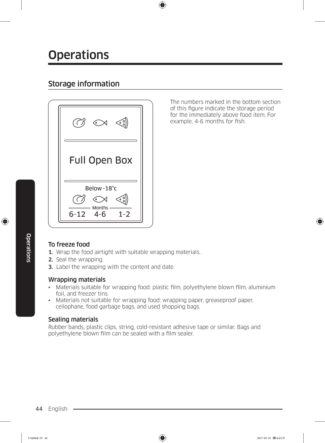 Samsung RB38K7998S4/EF manual Storage information, To freeze food, Wrapping materials, Sealing materials 