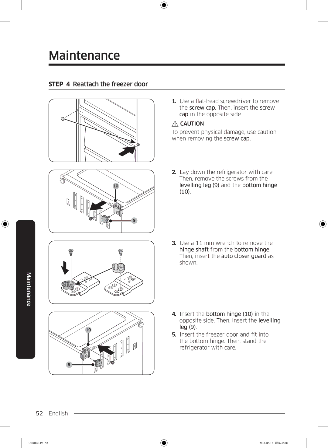 Samsung RB38K7998S4/EF manual Reattach the freezer door 