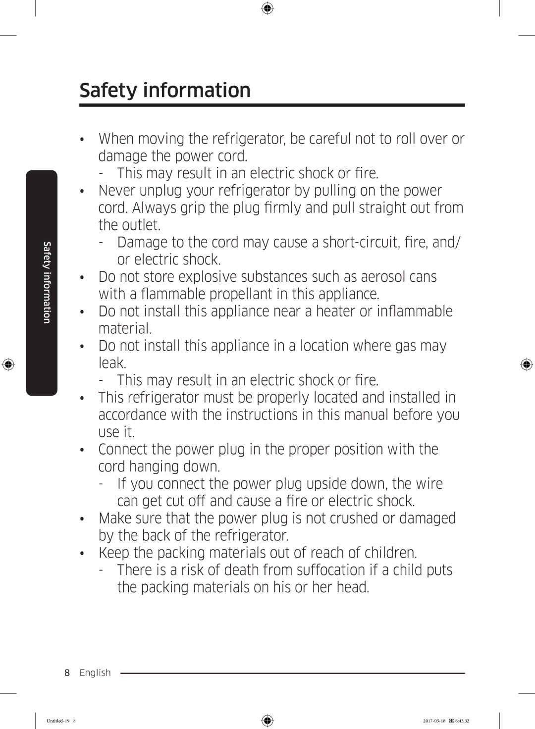 Samsung RB38K7998S4/EF manual Safety information 