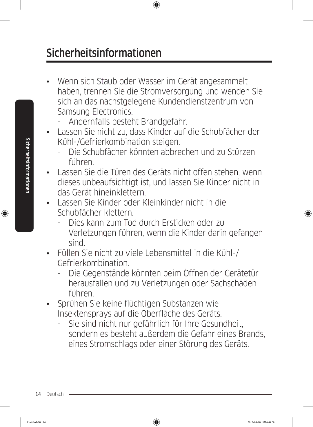 Samsung RB38K7998S4/EF manual Sicherheitsinformationen 