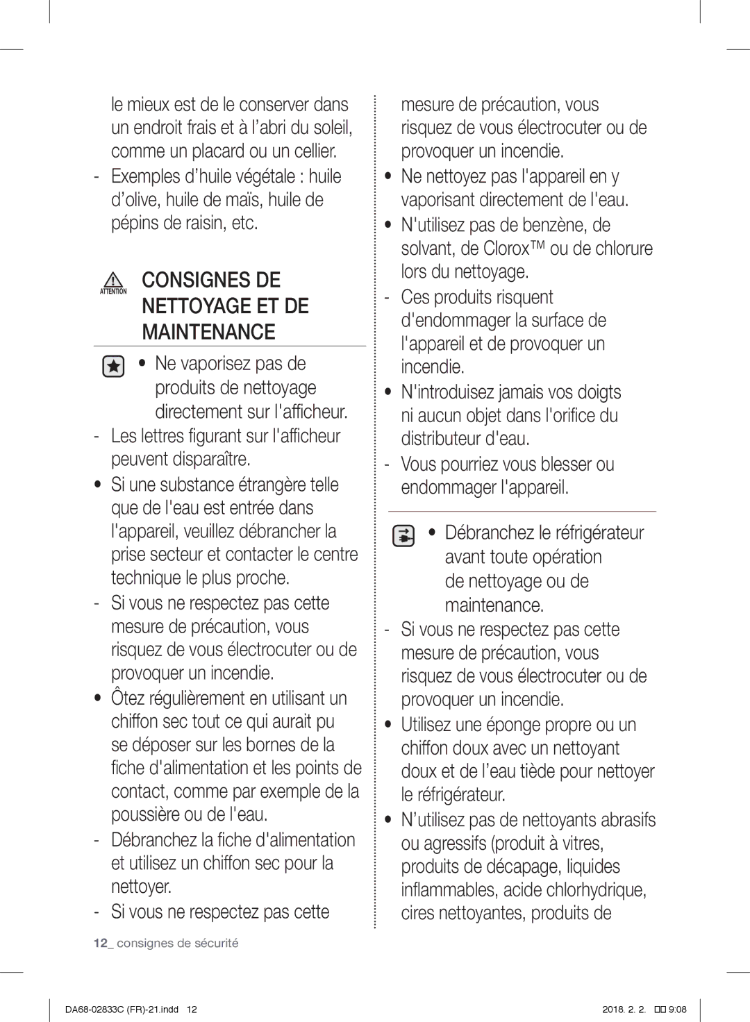 Samsung RB30J3000SA/EF, RB3EJ5200WW/EF, RB37J5325SS/EF, RB30J3700WW/EF manual Maintenance, De nettoyage ou de maintenance 