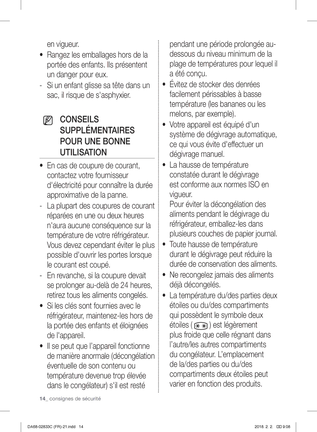 Samsung RB33J3205WW/EF, RB3EJ5200WW/EF, RB37J5325SS/EF manual En vigueur, Ne recongelez jamais des aliments déjà décongelés 