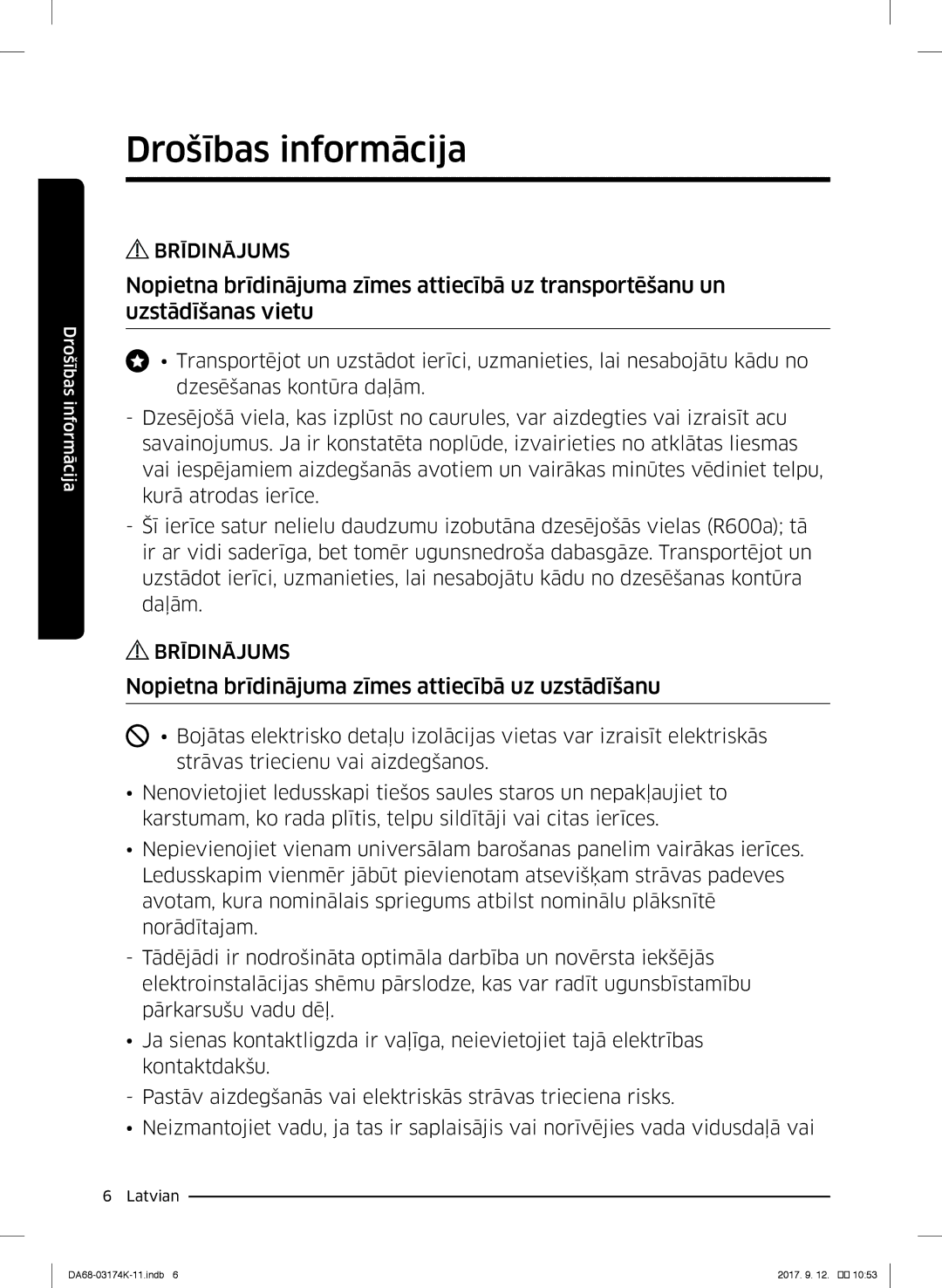 Samsung RB41J7734B1/EF, RB41J7235SR/EF, RB41J7215SR/EF, RB41J7859S4/EF Nopietna brīdinājuma zīmes attiecībā uz uzstādīšanu 